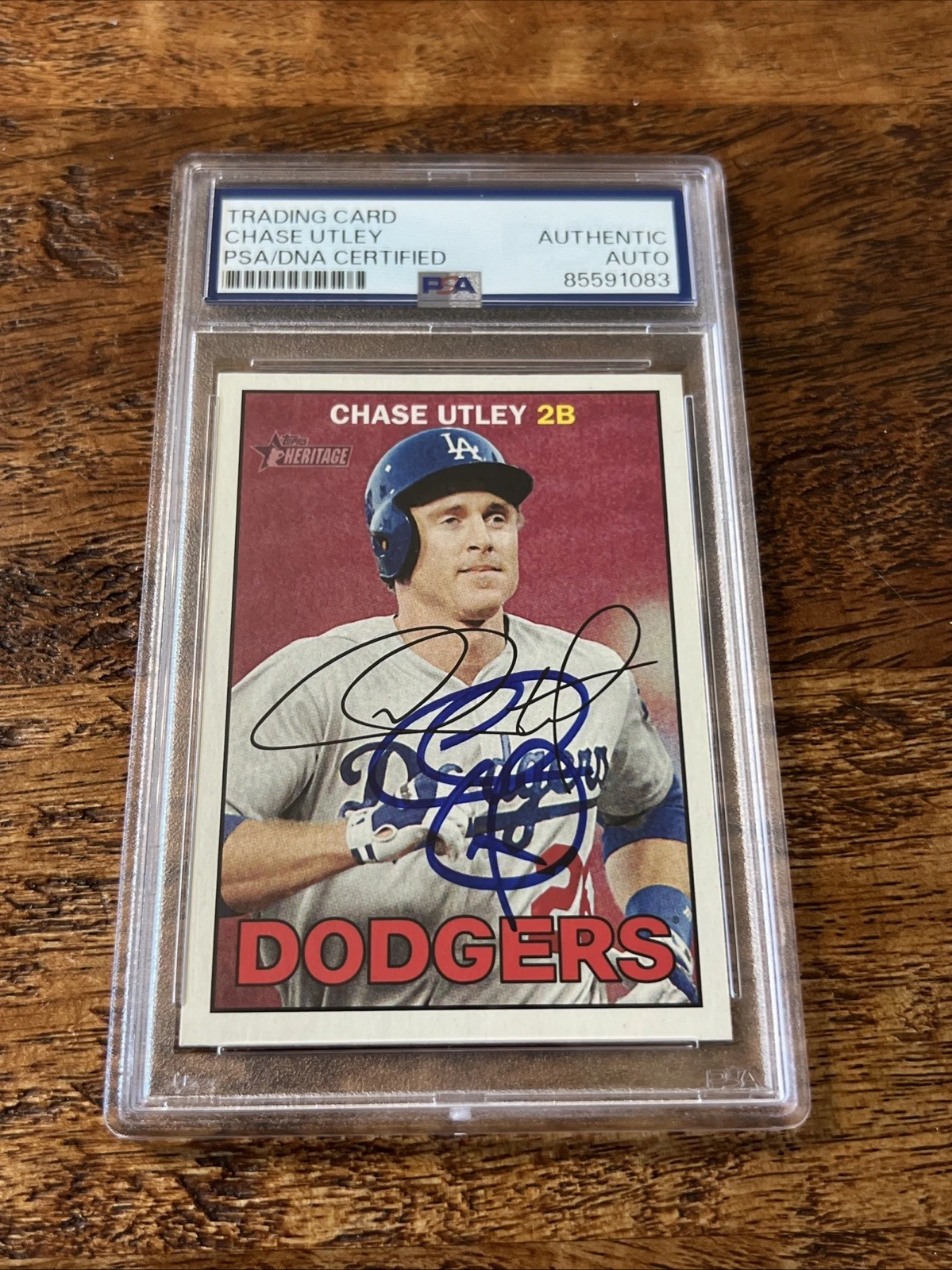 Chase Utley IP Signed Topps Heritage Card Psa Dna Coa Slab Autographed Dodgers