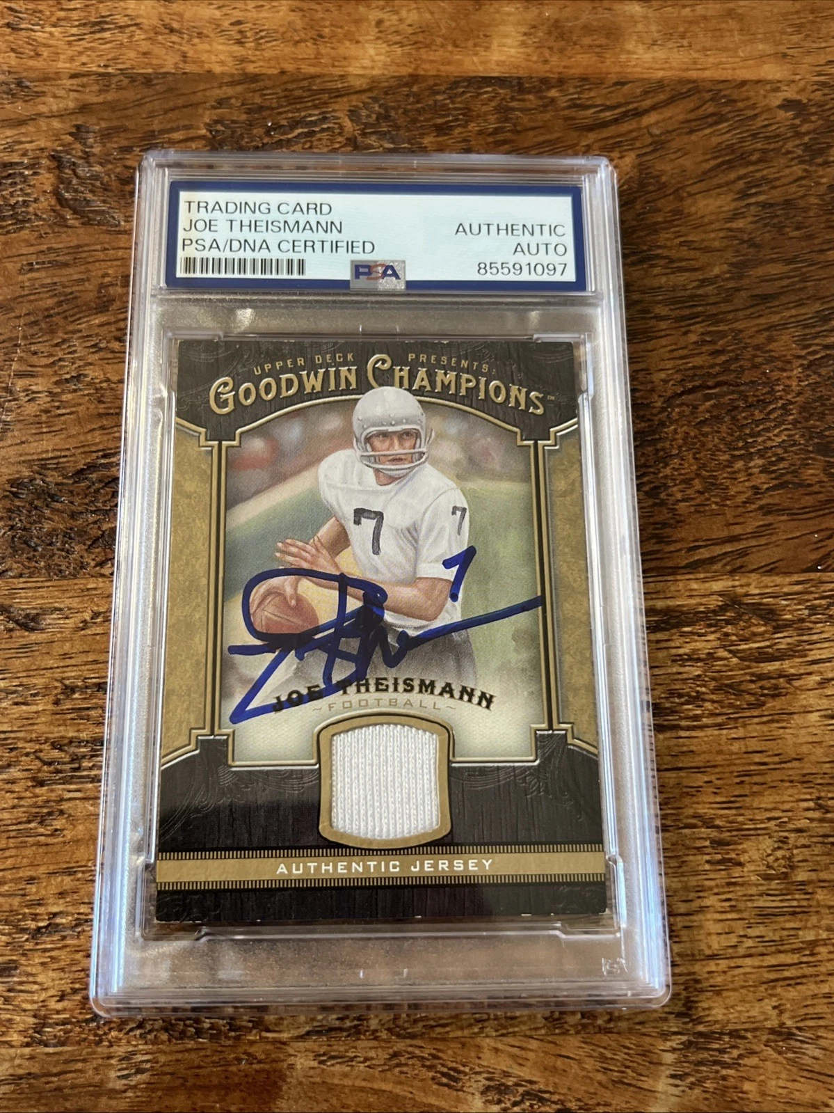Joe Theismann IP Signed Goodwin Champions Jersey Card PSA DNA Slab Notre Dame