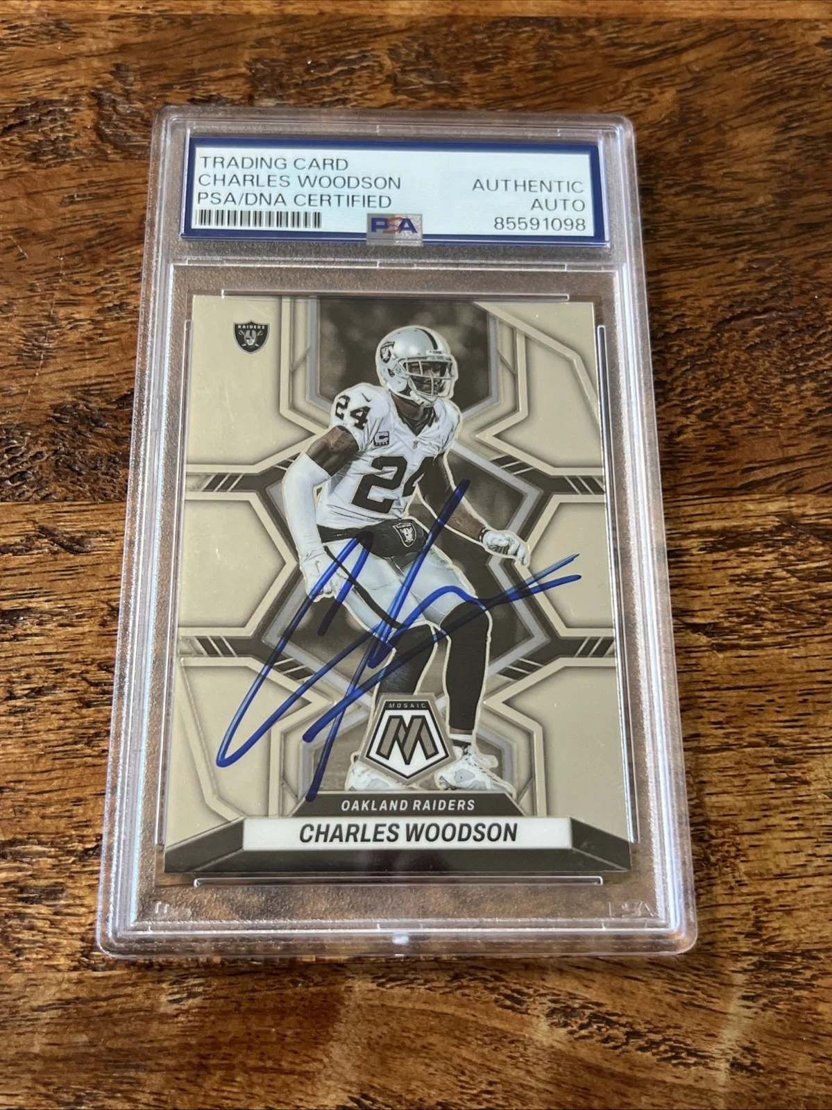 Charles Woodson IP Signed Panini Mosaic Card PSA DNA Slab Raiders Autographed
