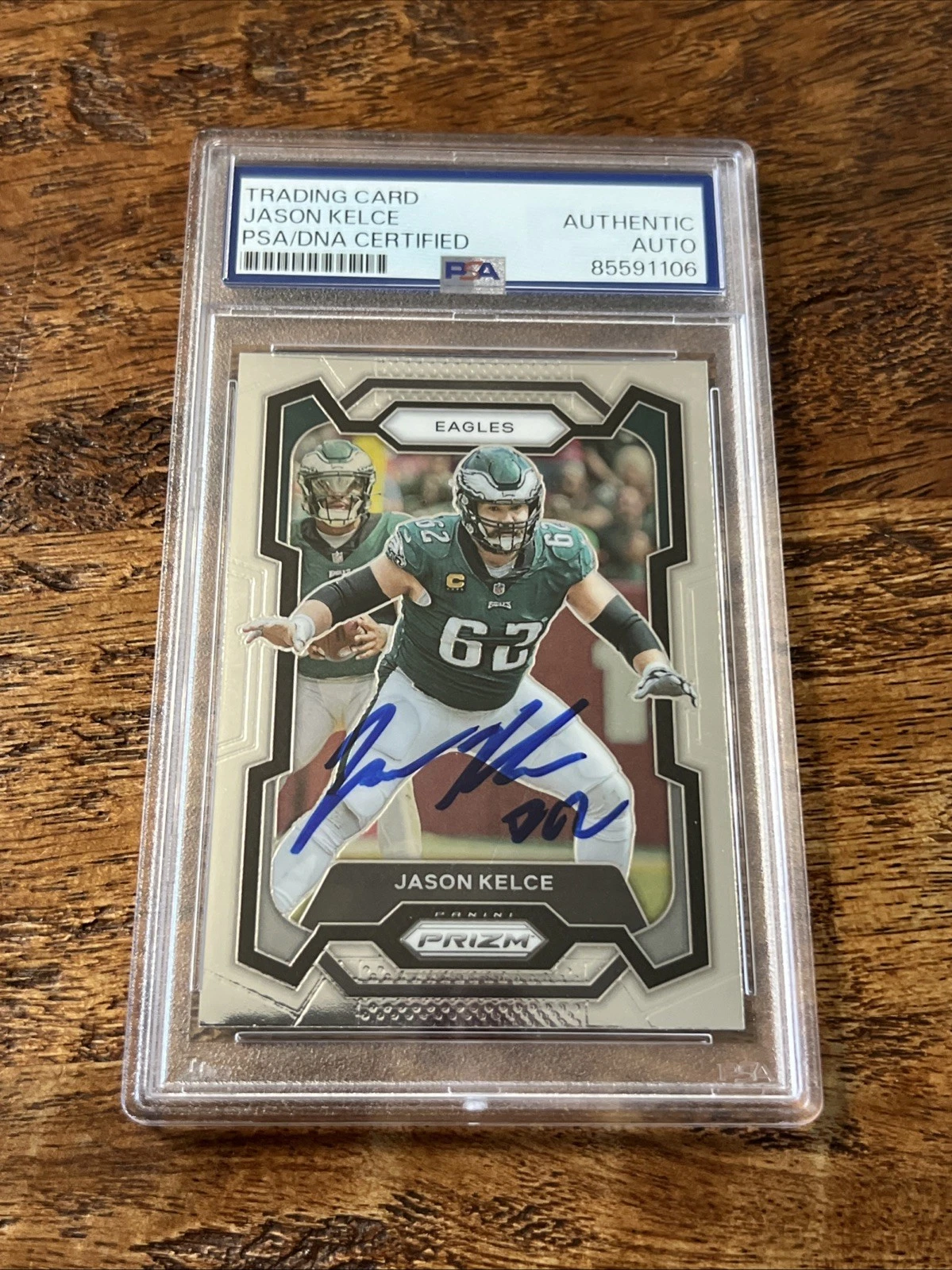 Jason Kelce IP Signed Prizm Card PSA DNA Coa Slab Eagles Autographed