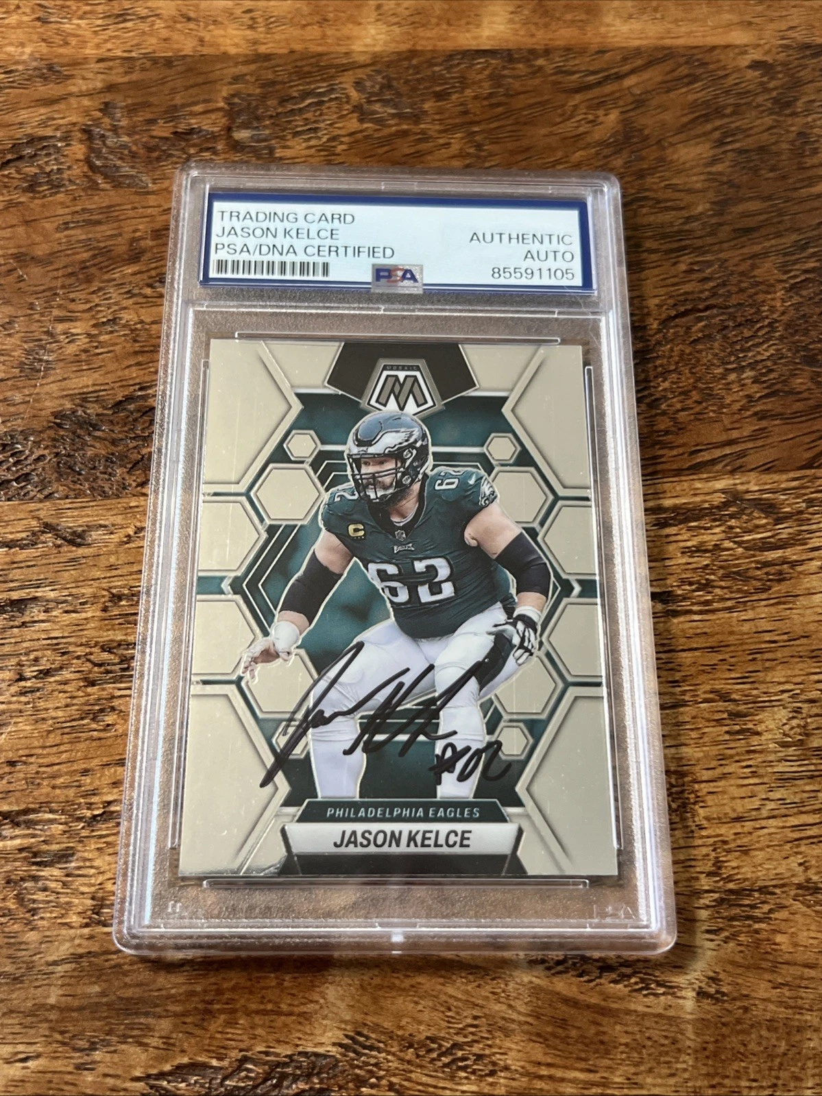 Jason Kelce IP Signed Mosaic Card PSA DNA Coa Slab Eagles Autographed