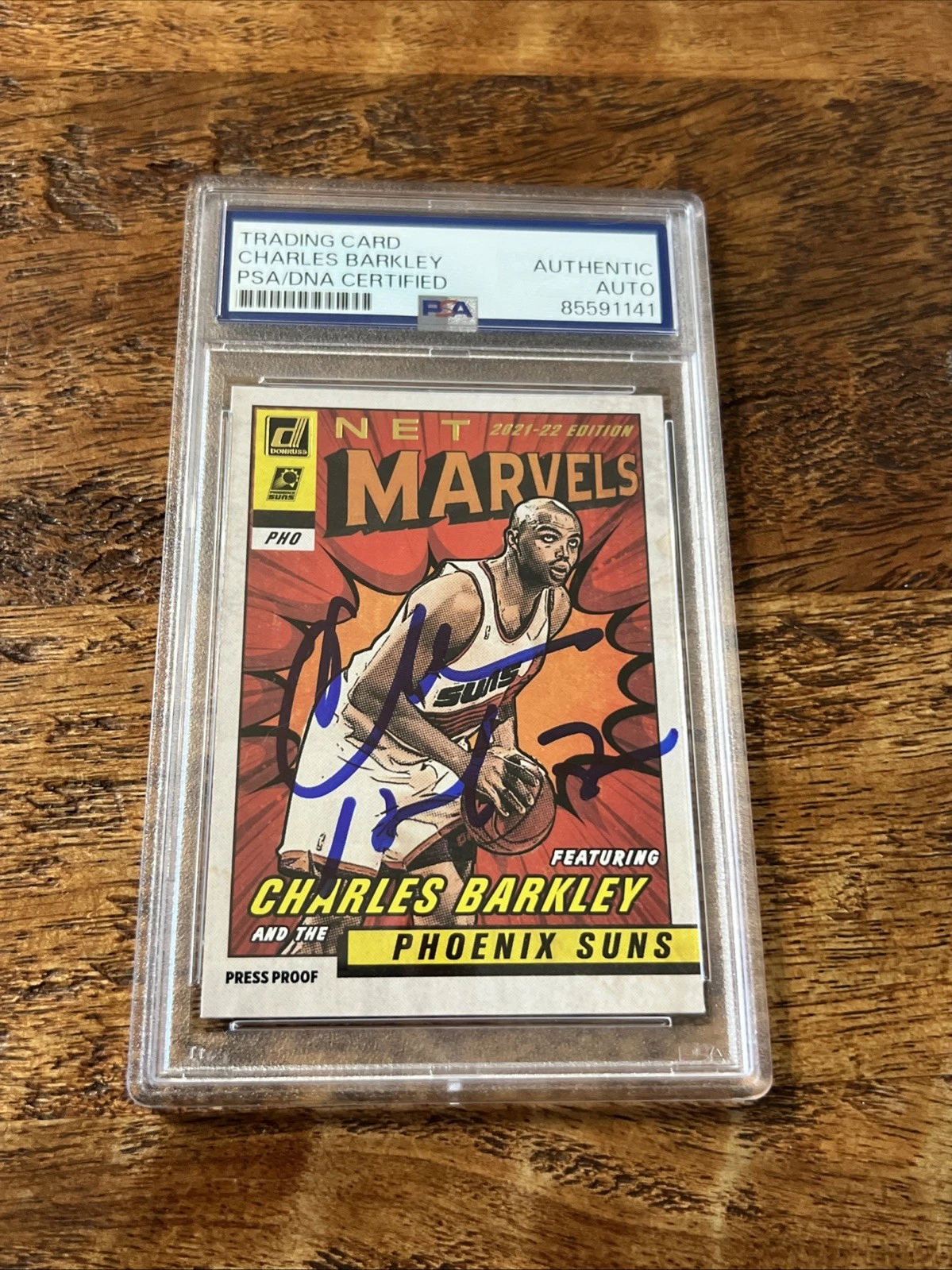 Charles Barkley IP Signed Donruss Marvels Card Psa Dna Coa Slab Autographed Suns