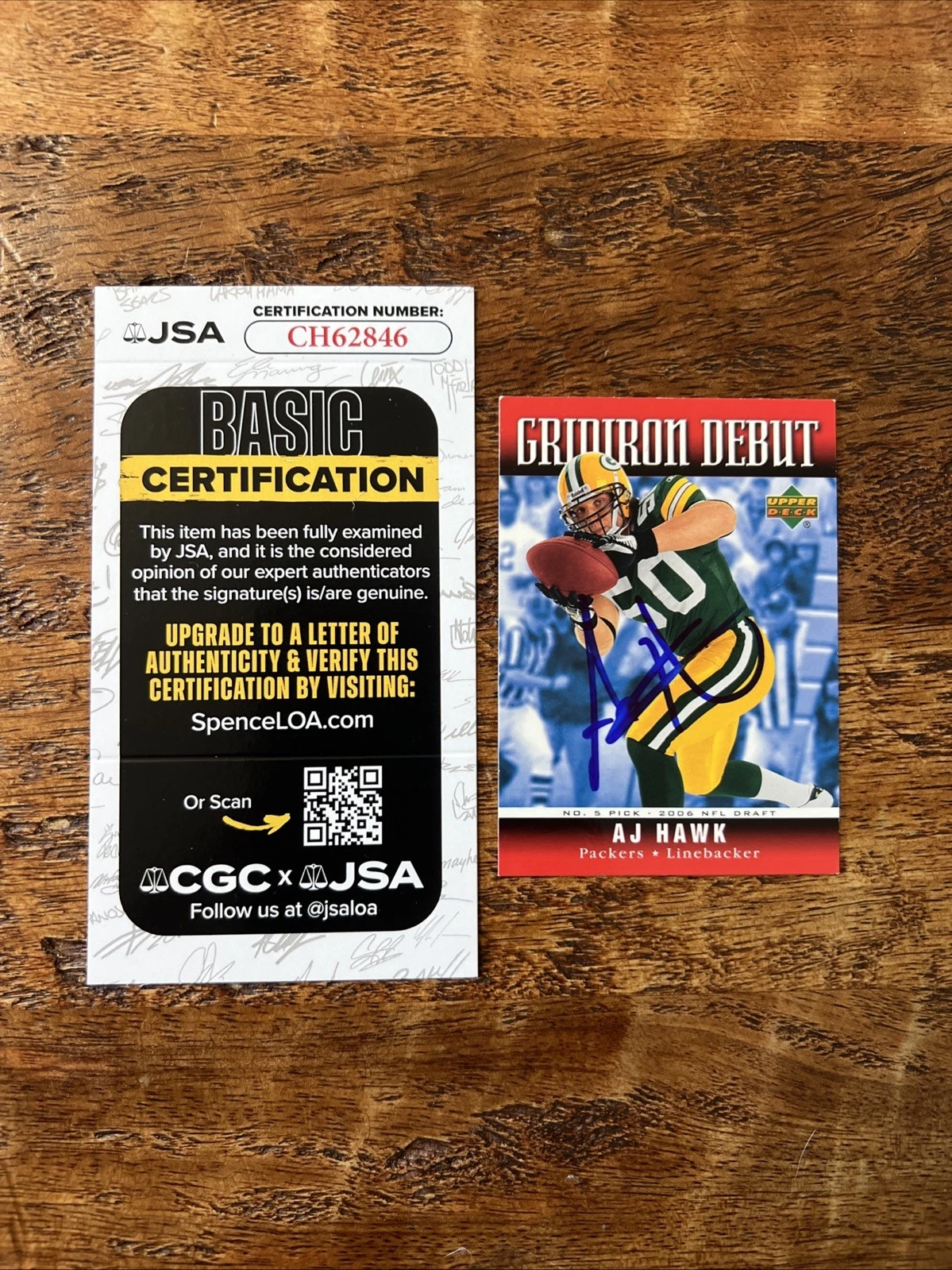 AJ Hawk IP Signed Upper Deck Rookie Card JSA Coa Packers Autographed