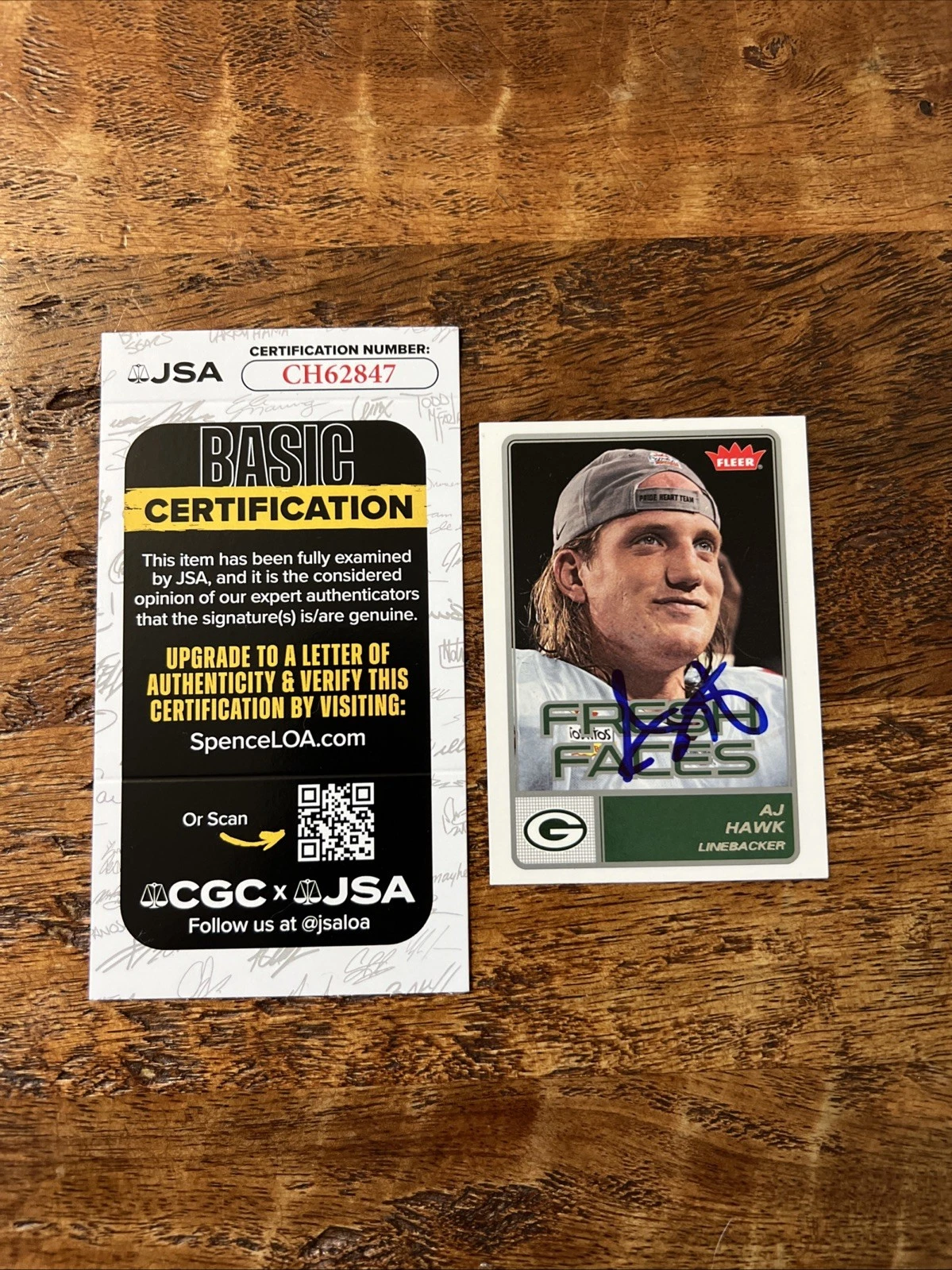 AJ Hawk IP Signed Fleer Rookie Card JSA Coa Packers Autographed