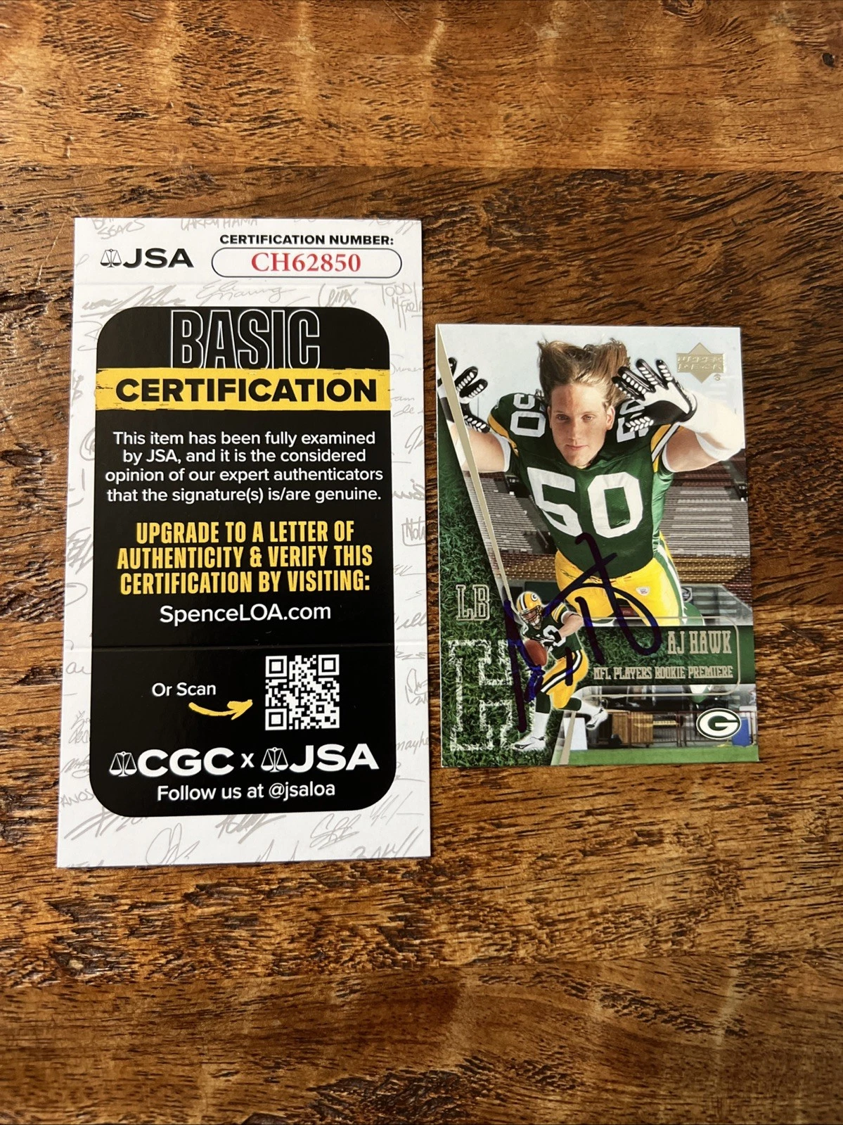 AJ Hawk IP Signed Upper Deck Rookie Card JSA Coa Packers Autographed