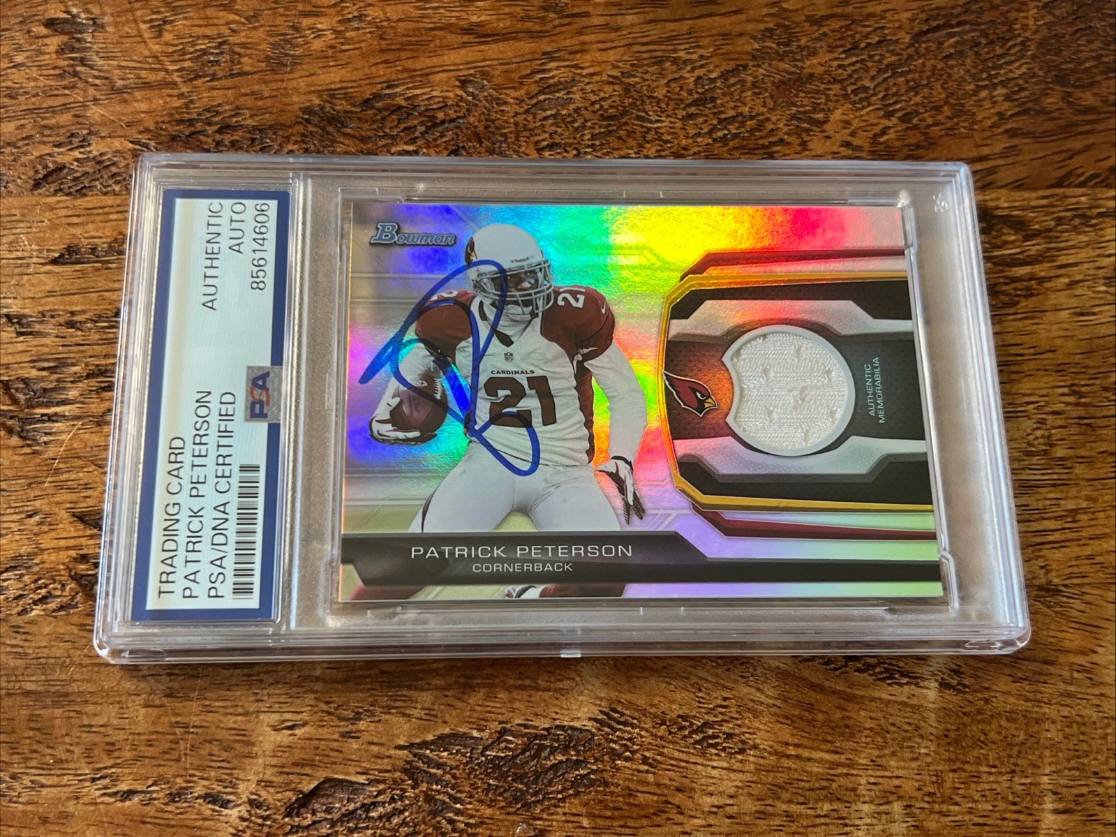 Patrick Peterson IP Signed Bowman Jersey Card PSA DNA Slab Cardinals Autographed