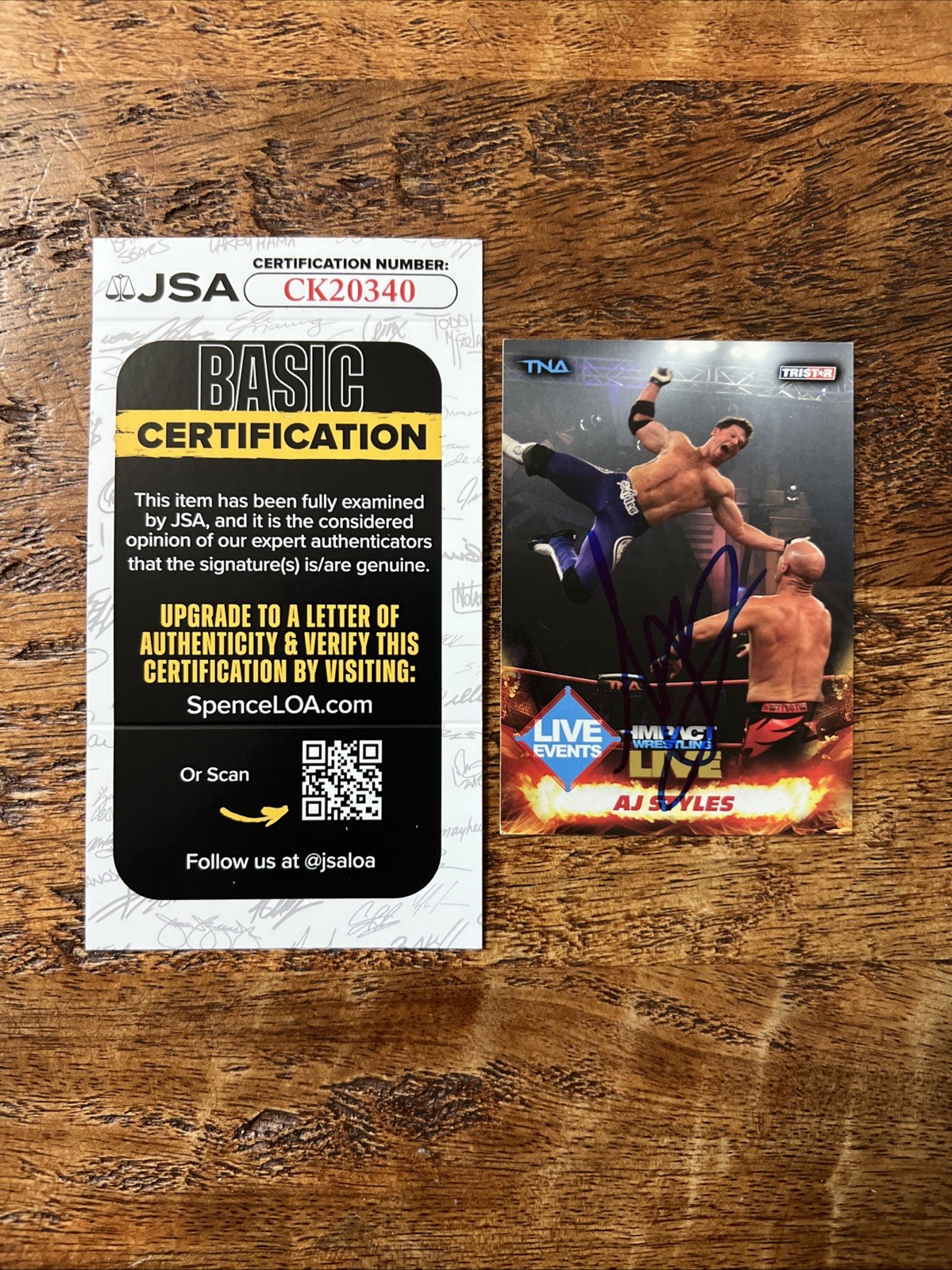 AJ Styles IP Signed Tristar TNA Card JSA Coa Autographed WWE