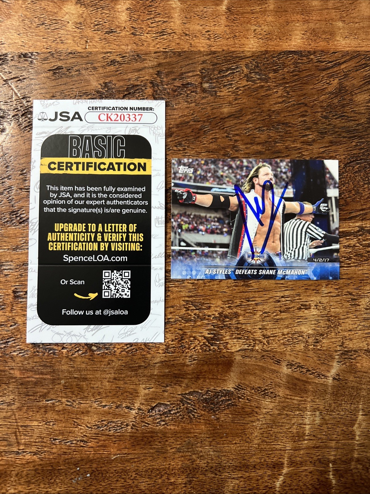 AJ Styles IP Signed Topps Card JSA Coa Autographed WWE