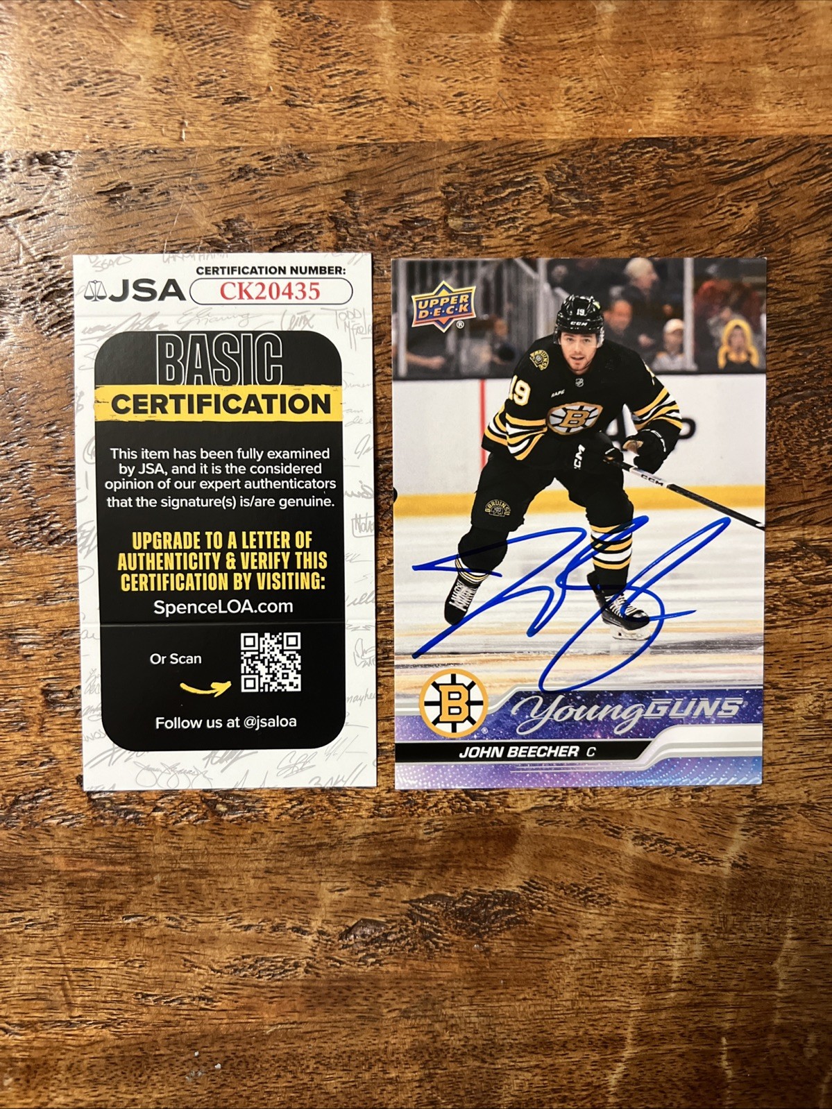 John Beecher IP Signed Jumbo UD Young Guns Card JSA Coa Bruins Autographed