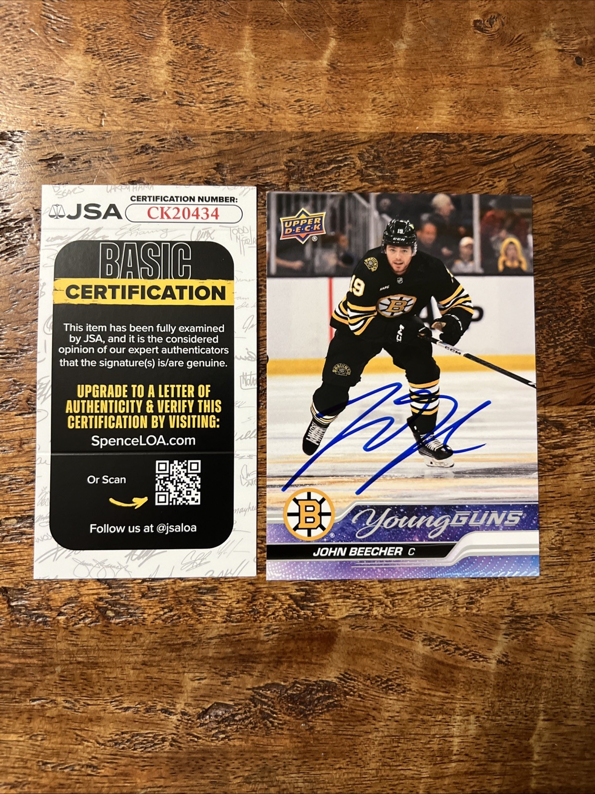 John Beecher IP Signed Jumbo UD Young Guns Card JSA Coa Bruins Autographed