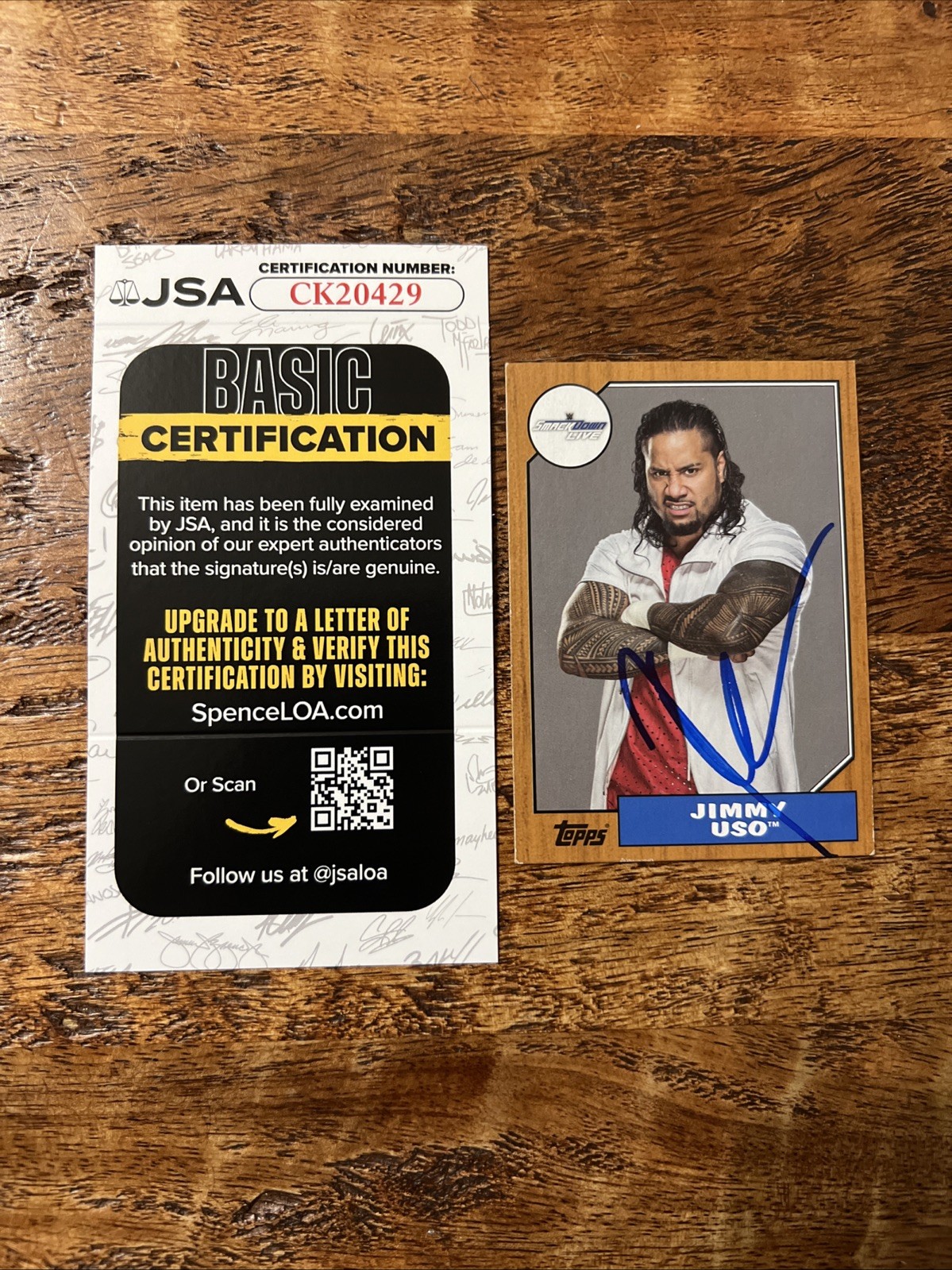 Jimmy Uso IP Signed Topps Card JSA Coa Autographed WWE