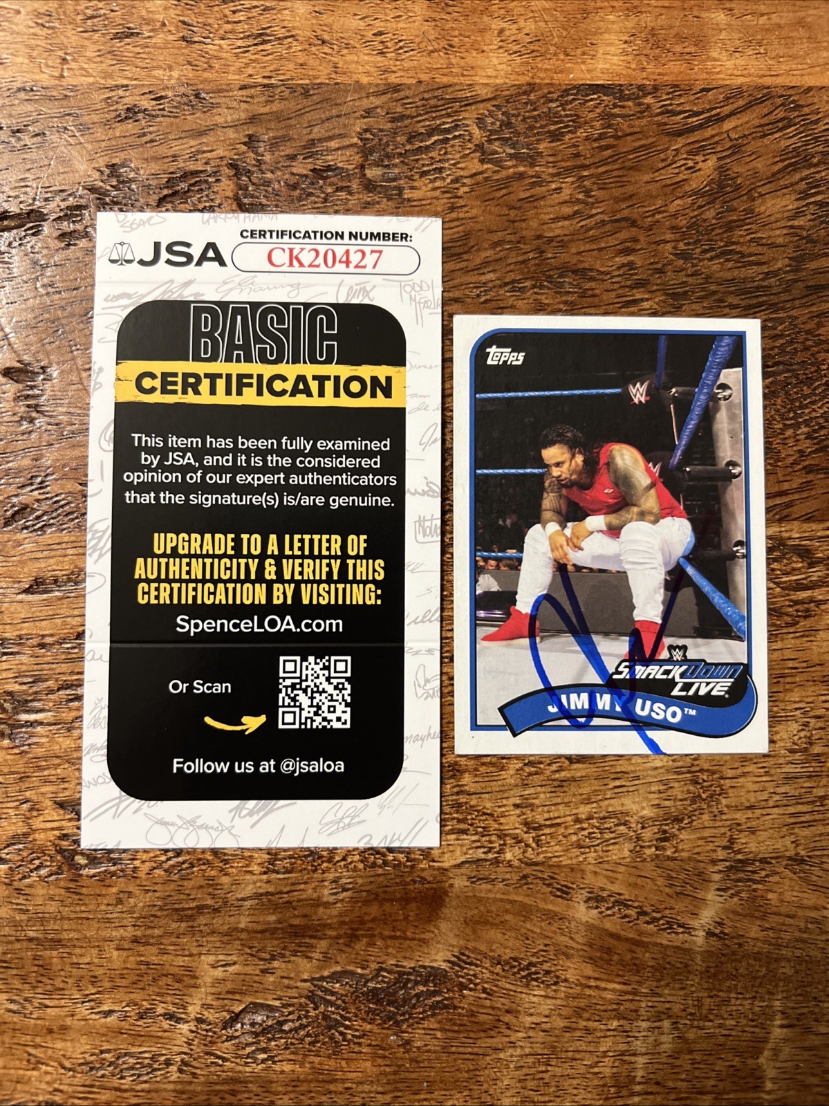Jimmy Uso IP Signed Topps Card JSA Coa Autographed WWE