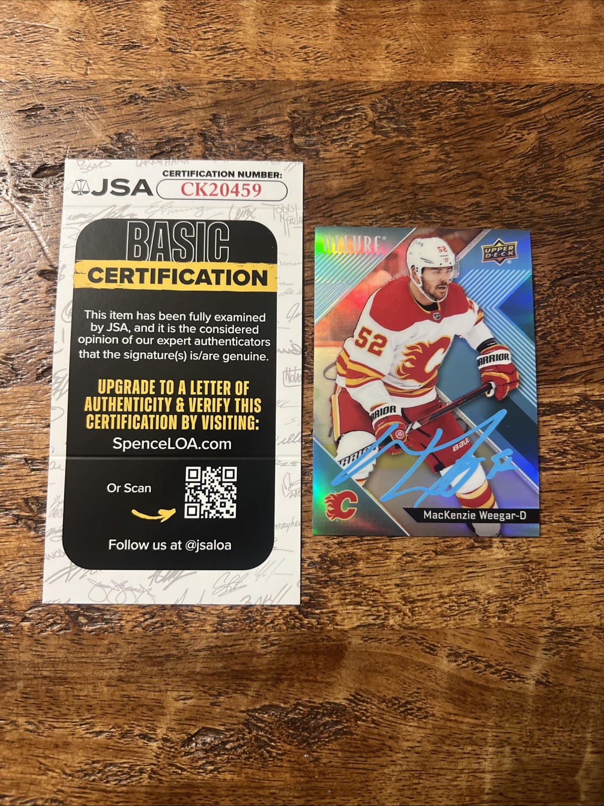 MacKenzie Weegar IP Signed Upper Deck Allure Card JSA Coa Flames Autographed