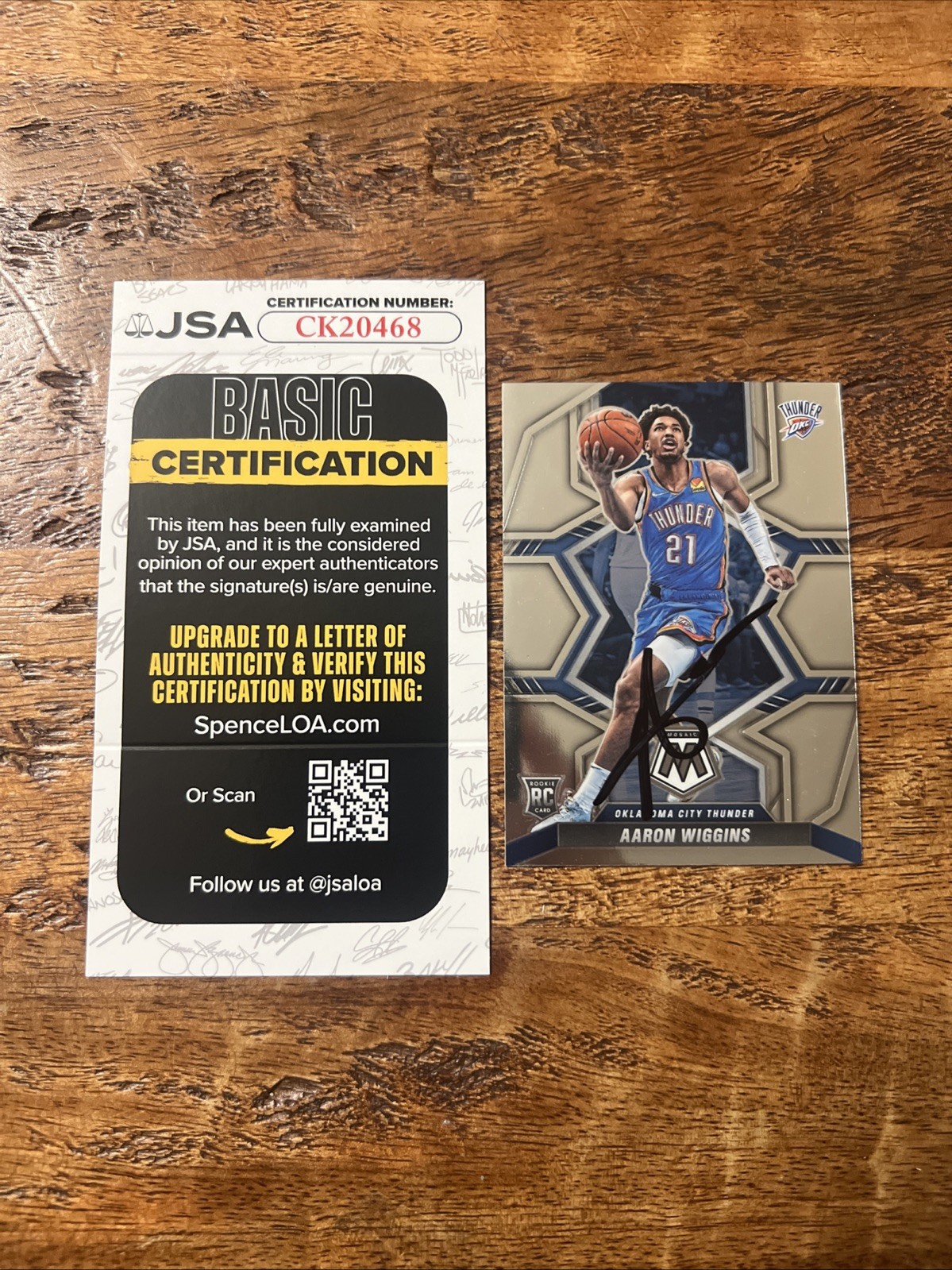 Aaron Wiggins IP Signed Panini Mosaic RC Card JSA Coa Thunder Autographed