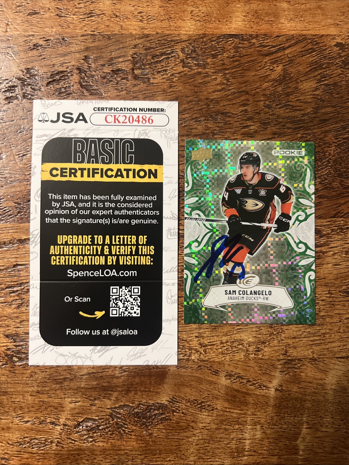 Sam Colangelo IP Signed Upper Deck Ice Rookie Card JSA Coa Ducks Autographed