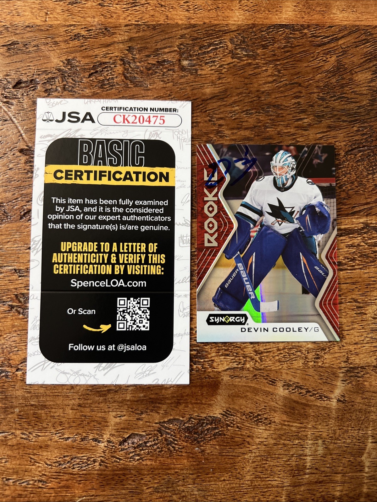 Devin Cooley IP Signed Upper Deck Synergy RC Card JSA Coa Sharks Autographed