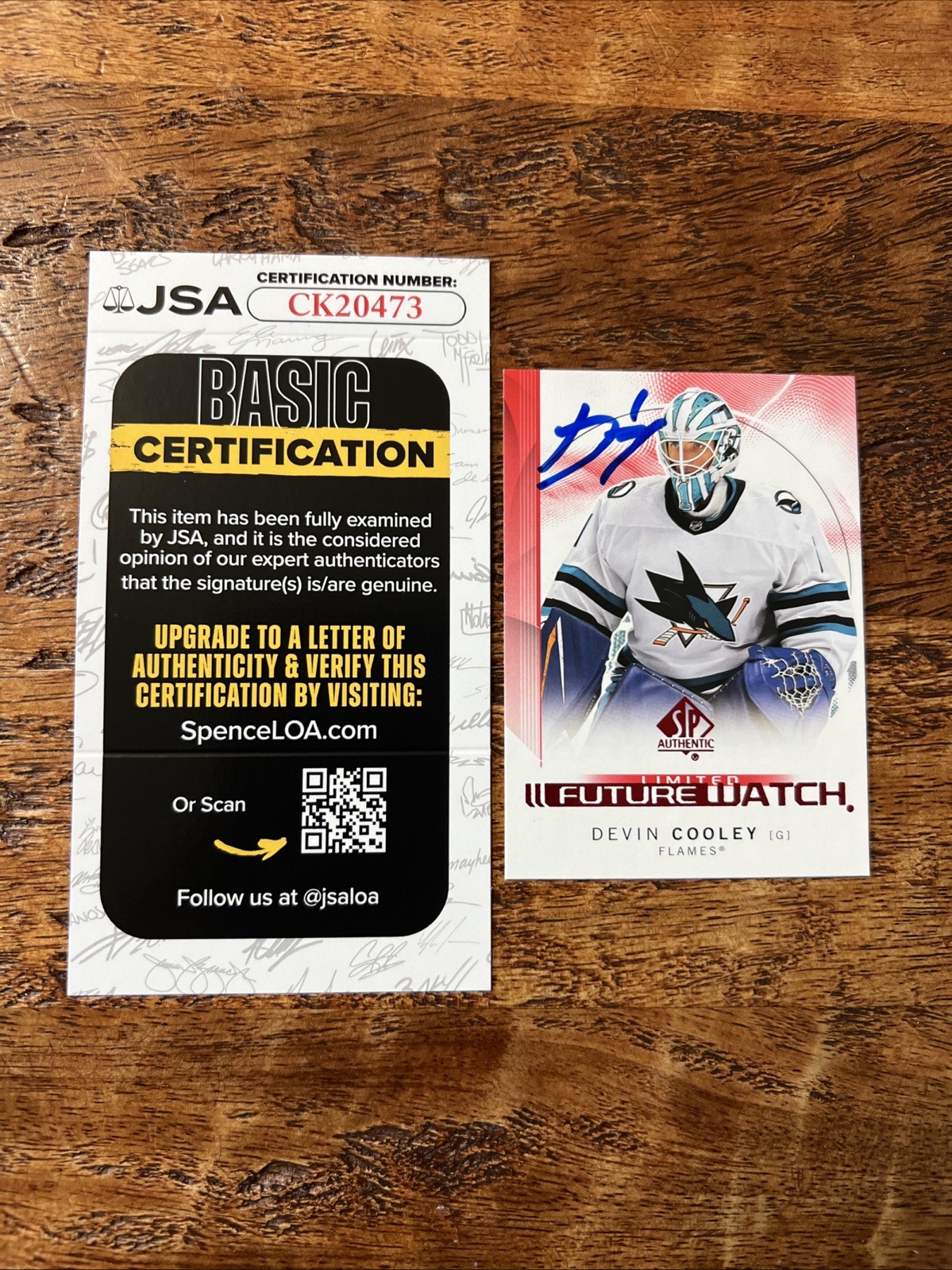 Devin Cooley IP Signed SP Authentic RC Card JSA Coa Sharks Autographed