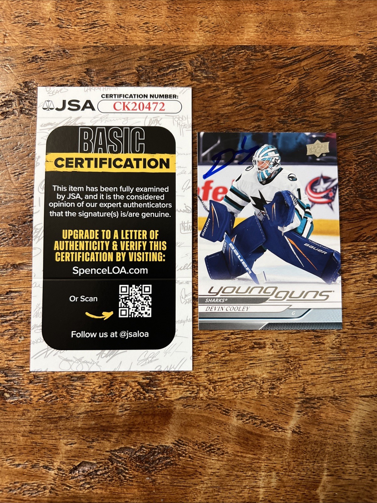 Devin Cooley IP Signed Upper Deck Young Guns Card JSA Coa Sharks Autographed