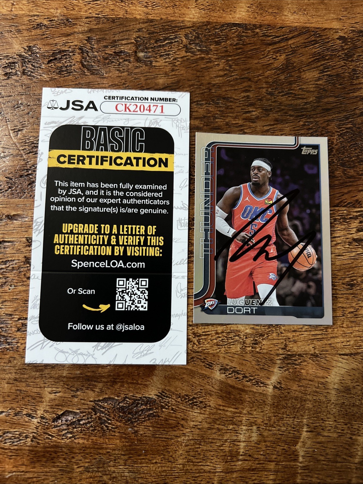 Luguentz Dort IP Signed Topps Card JSA Coa Thunder Autographed Lu