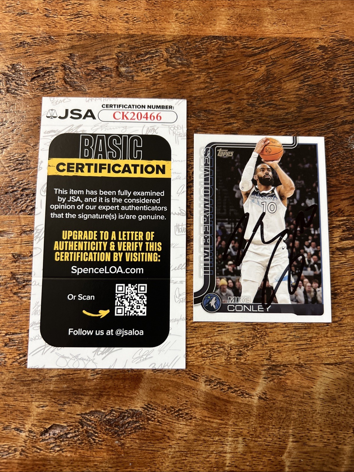 Mike Conley IP Signed Topps Card JSA Coa Timberwolves Autographed