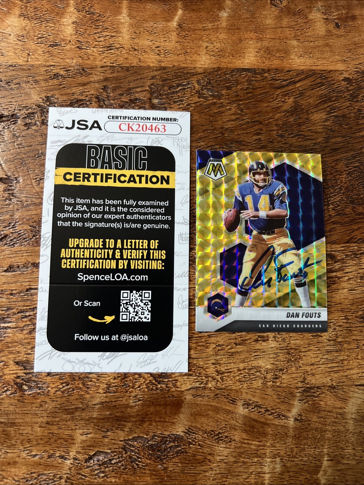 Dan Fouts IP Signed Panini Mosaic Card JSA Coa Chargers Autographed