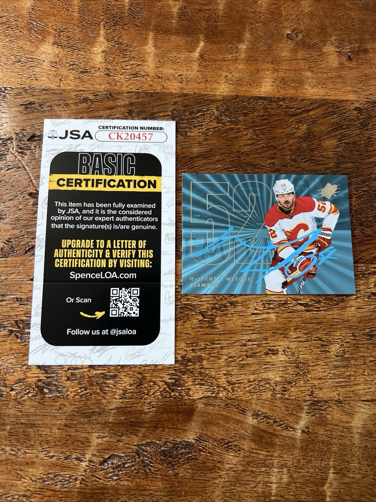 MacKenzie Weegar IP Signed Upper Deck SPx Card JSA Coa Flames Autographed
