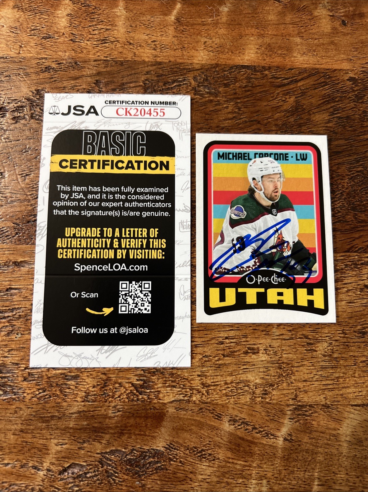 Michael Carcone IP Signed O Pee Chee Card JSA Coa Utah Mammoth Autographed
