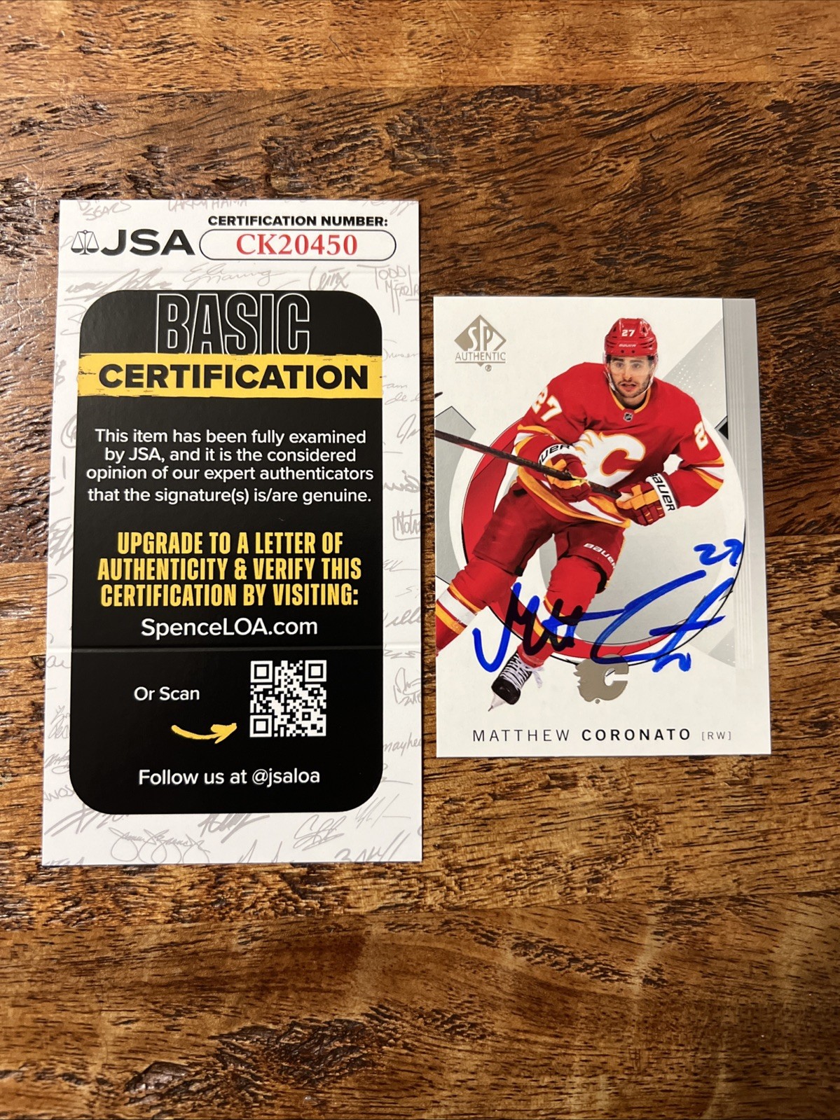 Matt Coronato IP Signed SP Authentic Card JSA Coa Flames Autographed