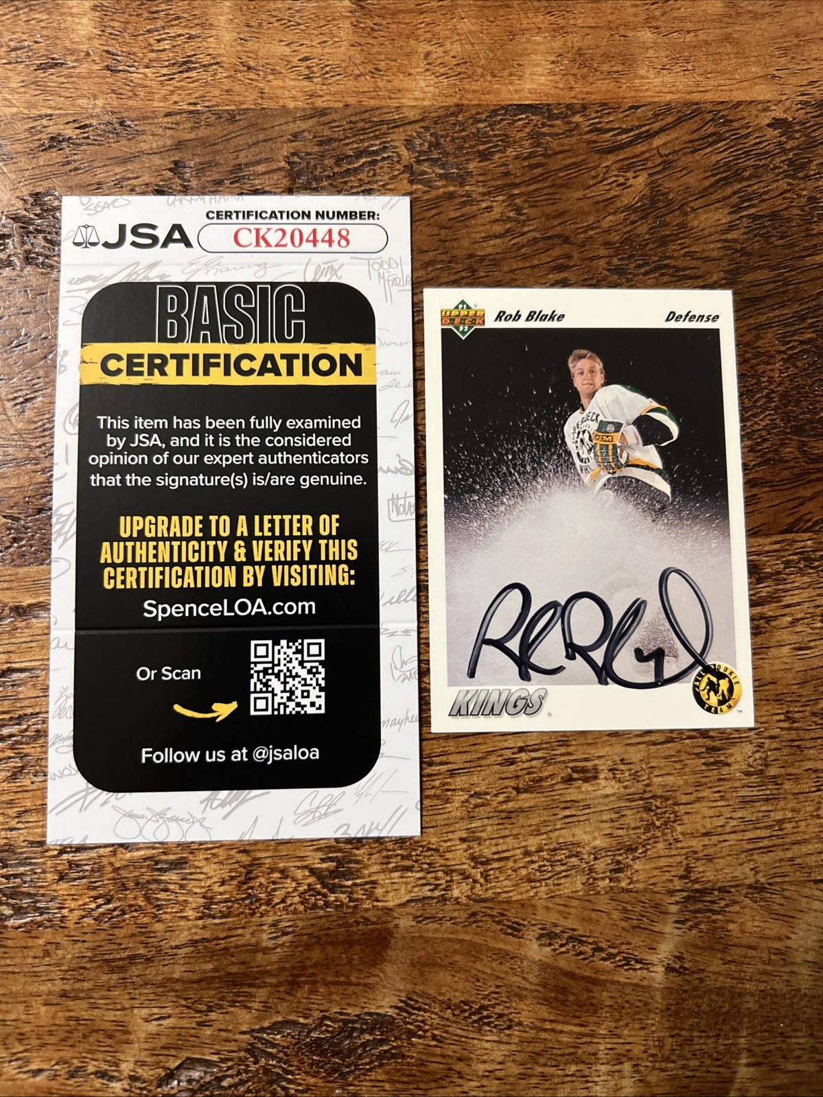 Rob Blake IP Signed Upper Deck Rookie Card JSA Coa Kings Autographed