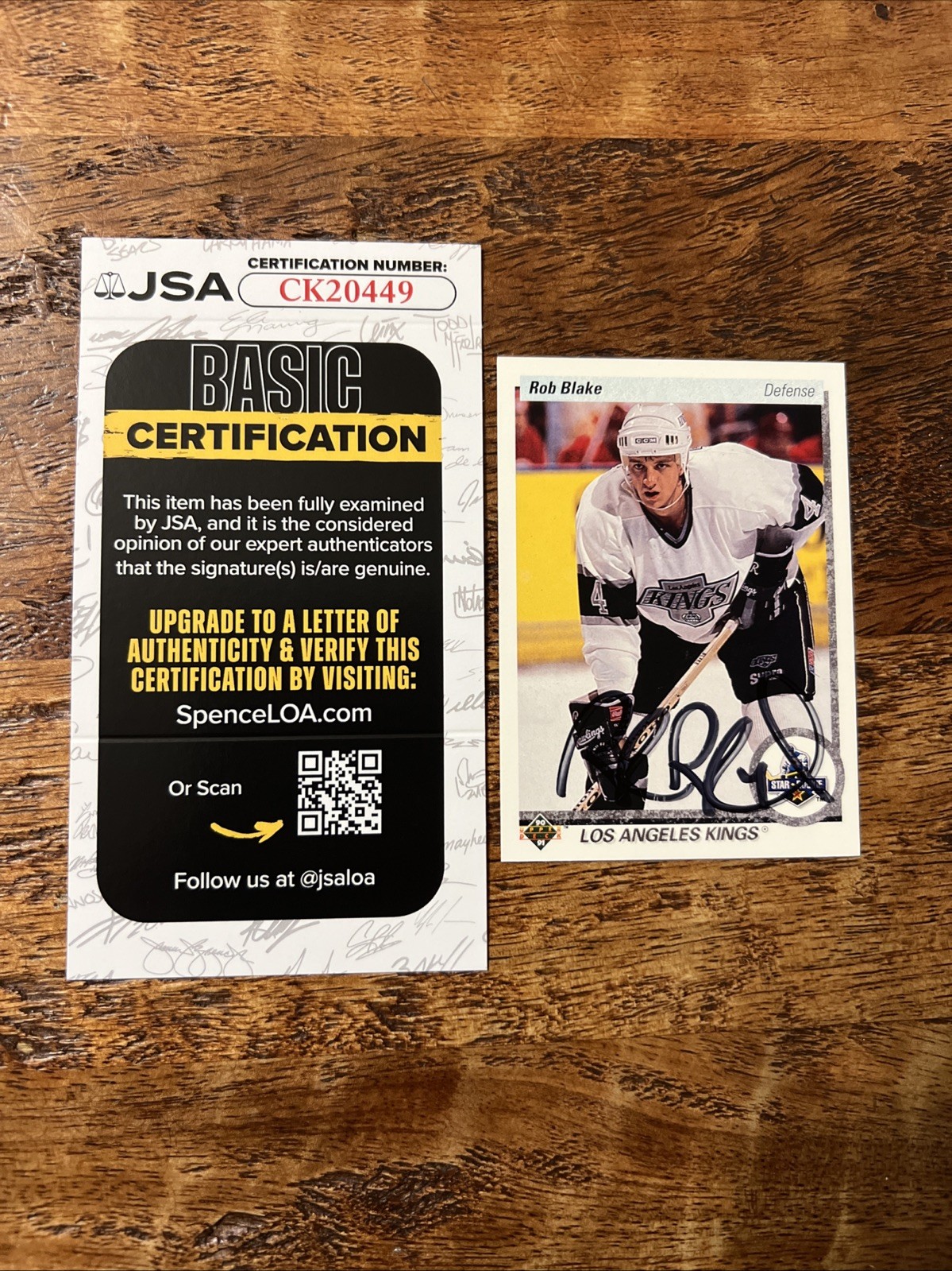 Rob Blake IP Signed Upper Deck Rookie Card JSA Coa Kings Autographed