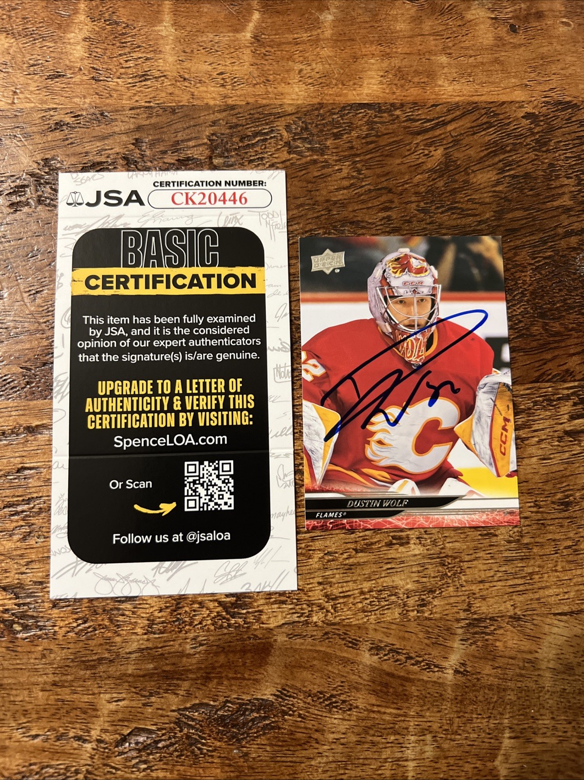 Dustin Wolf IP Signed Upper Deck Card JSA Coa Flames Autographed