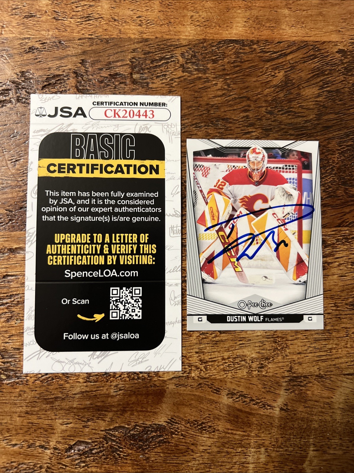 Dustin Wolf IP Signed O Pee Chee Card JSA Coa Flames Autographed
