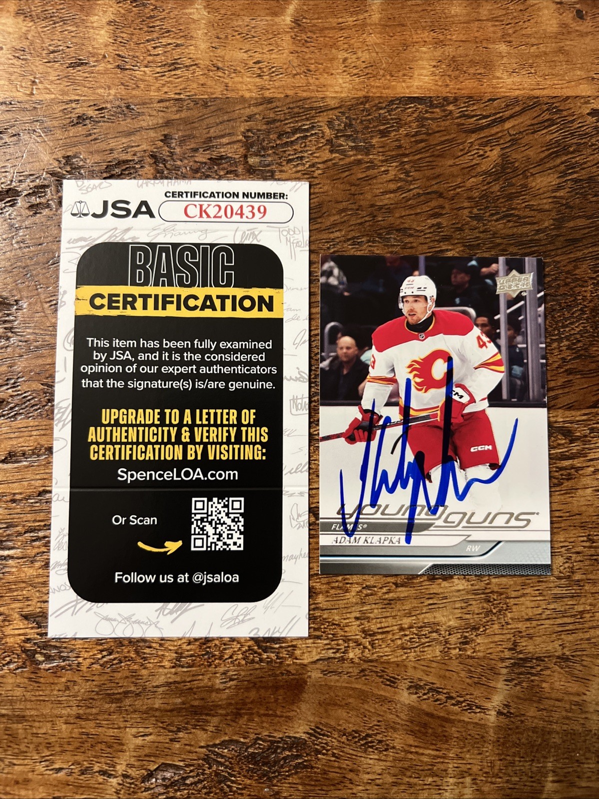 Adam Klapka IP Signed UD Young Guns Card JSA Coa Flames Autographed