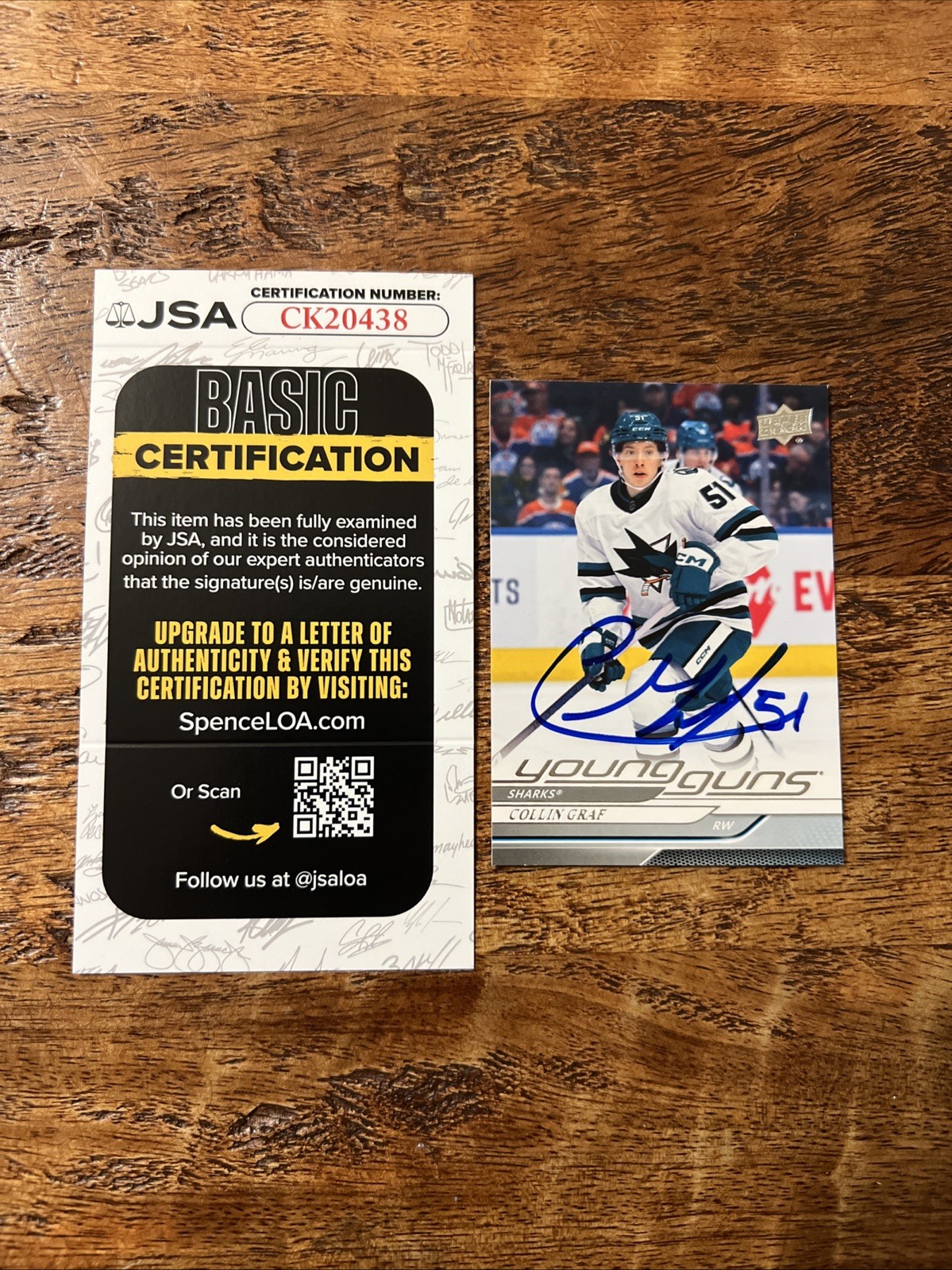 Collin Graf IP Signed Upper Deck Young Guns Card JSA Coa Sharks Autographed