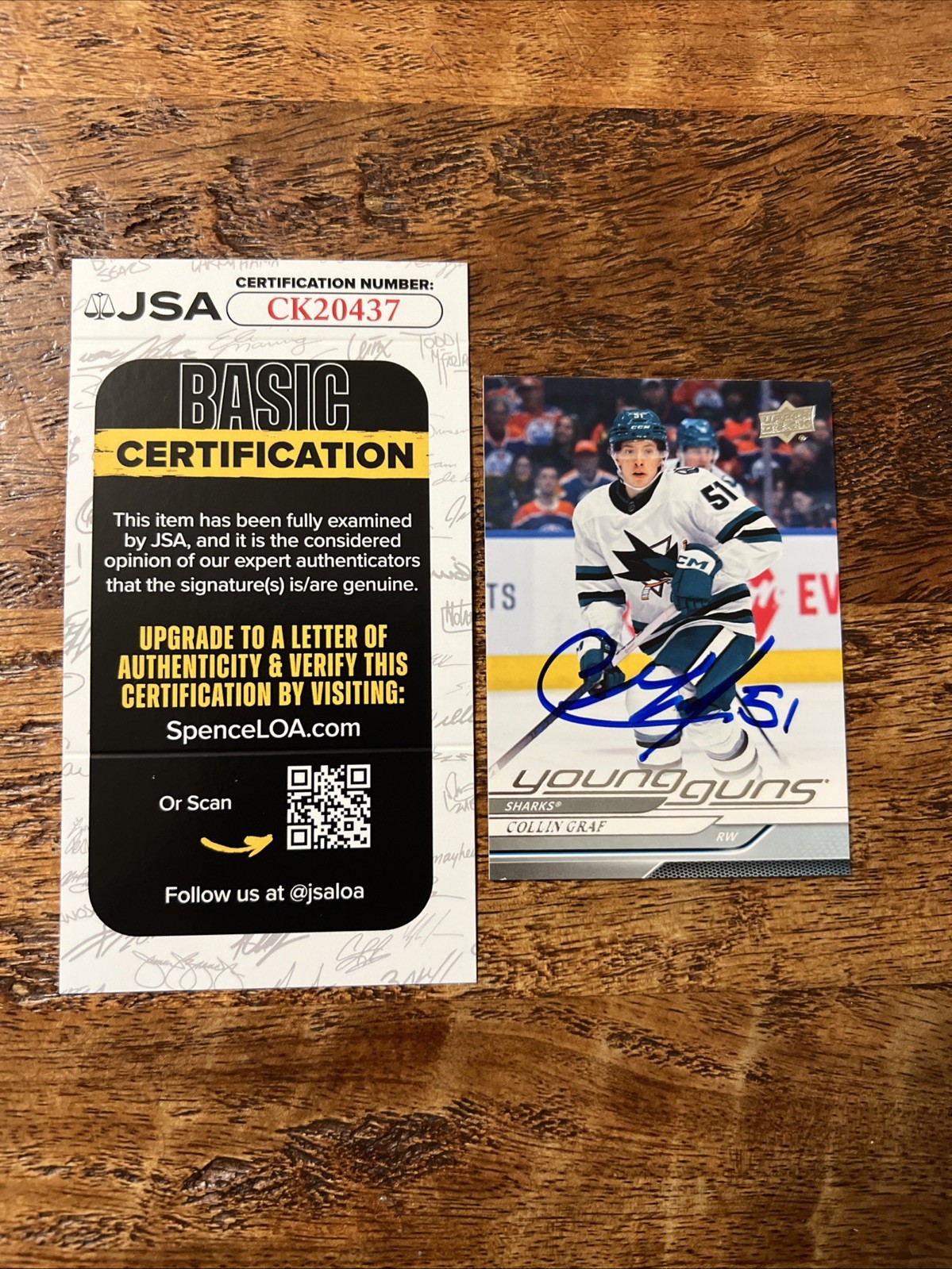 Collin Graf IP Signed Upper Deck Young Guns Card JSA Coa Sharks Autographed