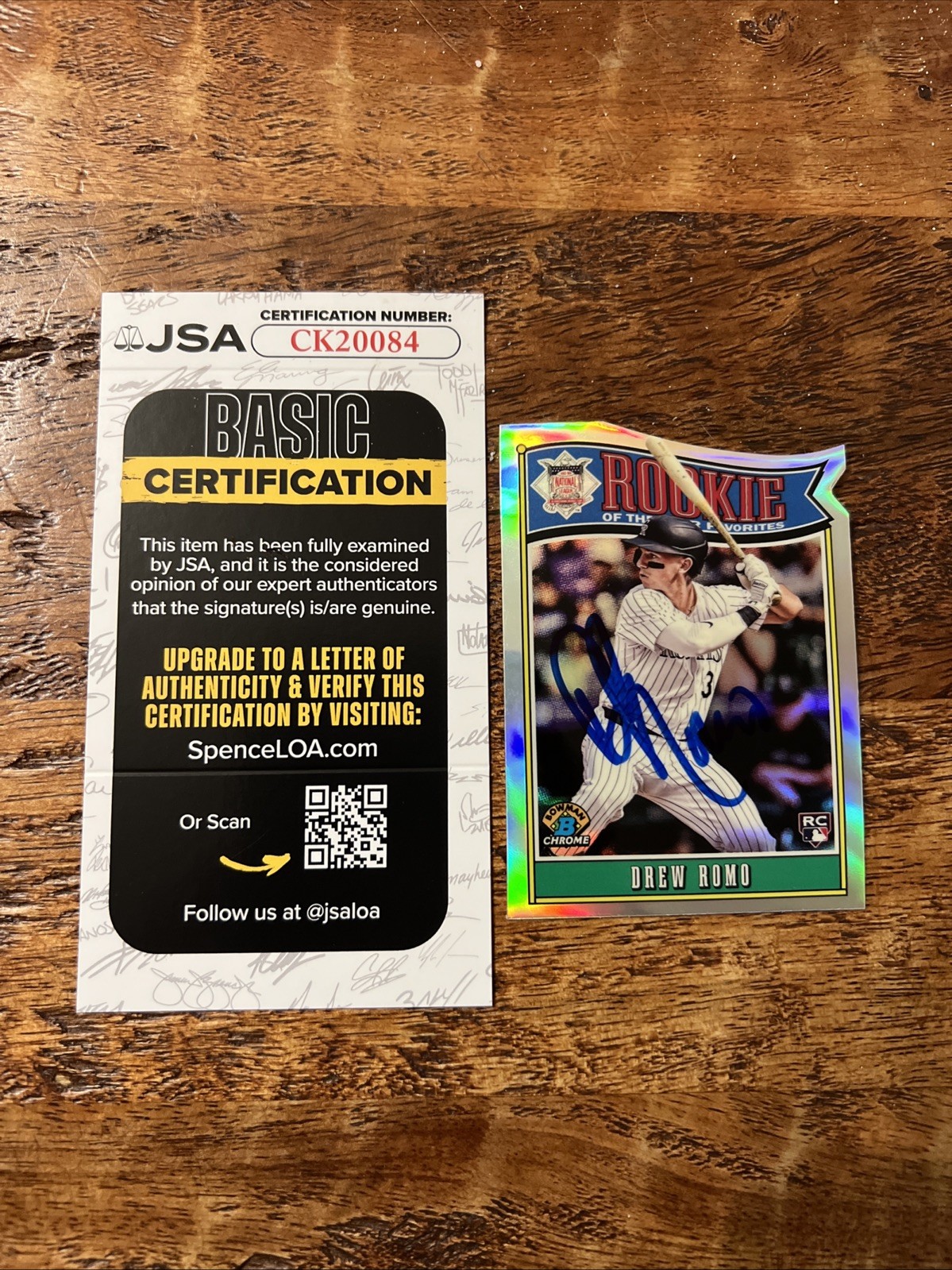 Drew Romo IP Signed Bowman Chrome RC Card JSA Coa Rockies Autographed