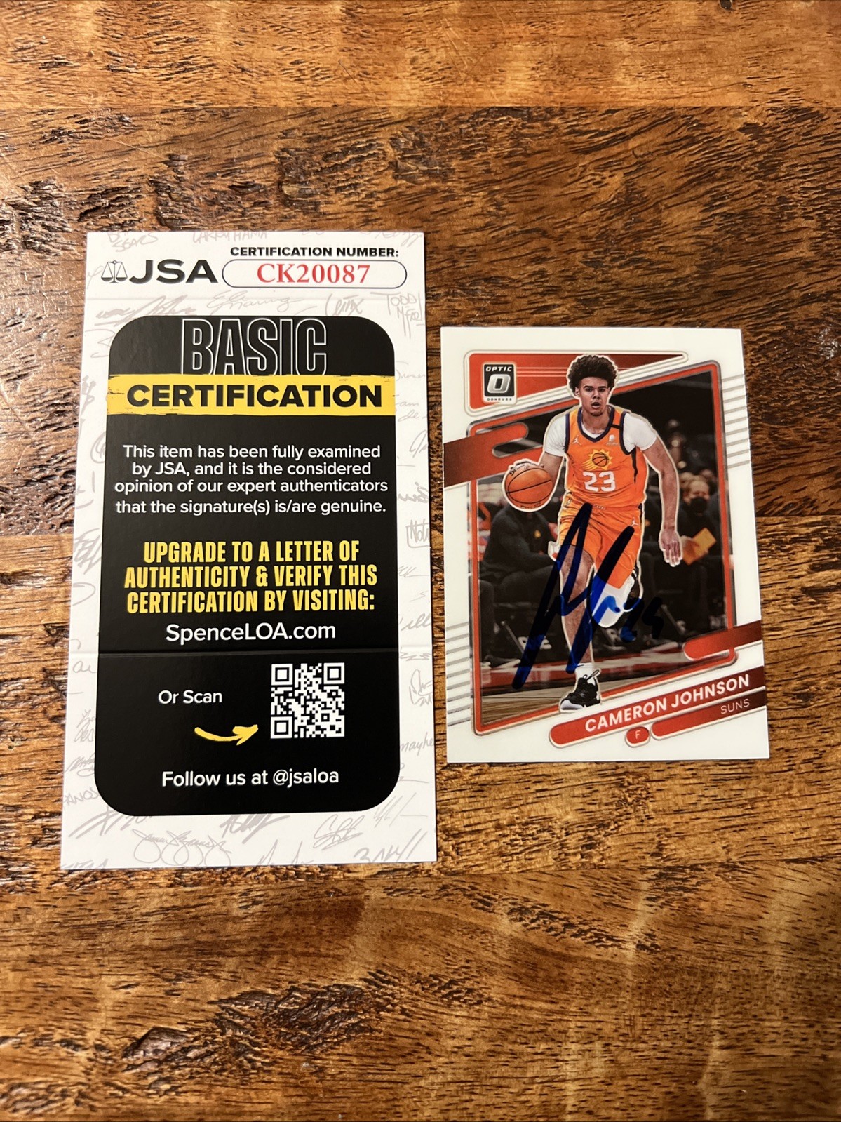 Cameron Johnson IP Signed Panini Optic Card JSA Coa Suns Autographed Cam
