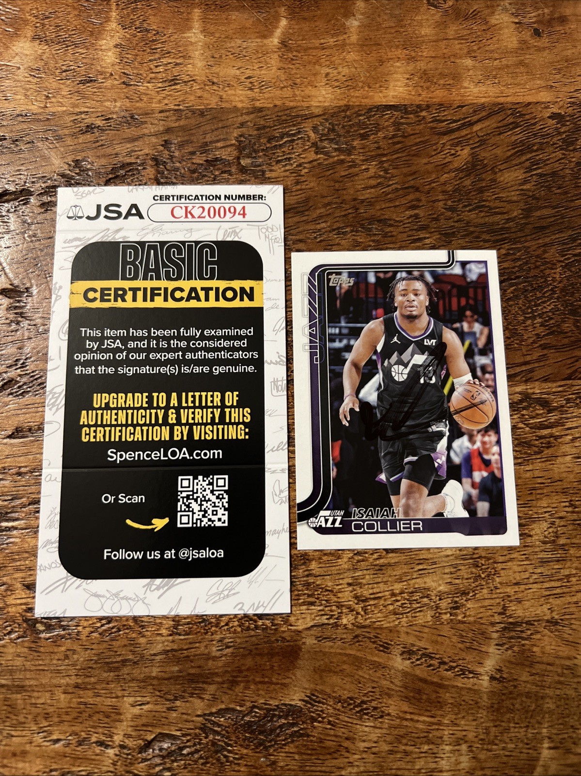 Isaiah Collier IP Signed Topps Card JSA Coa Jazz Autographed