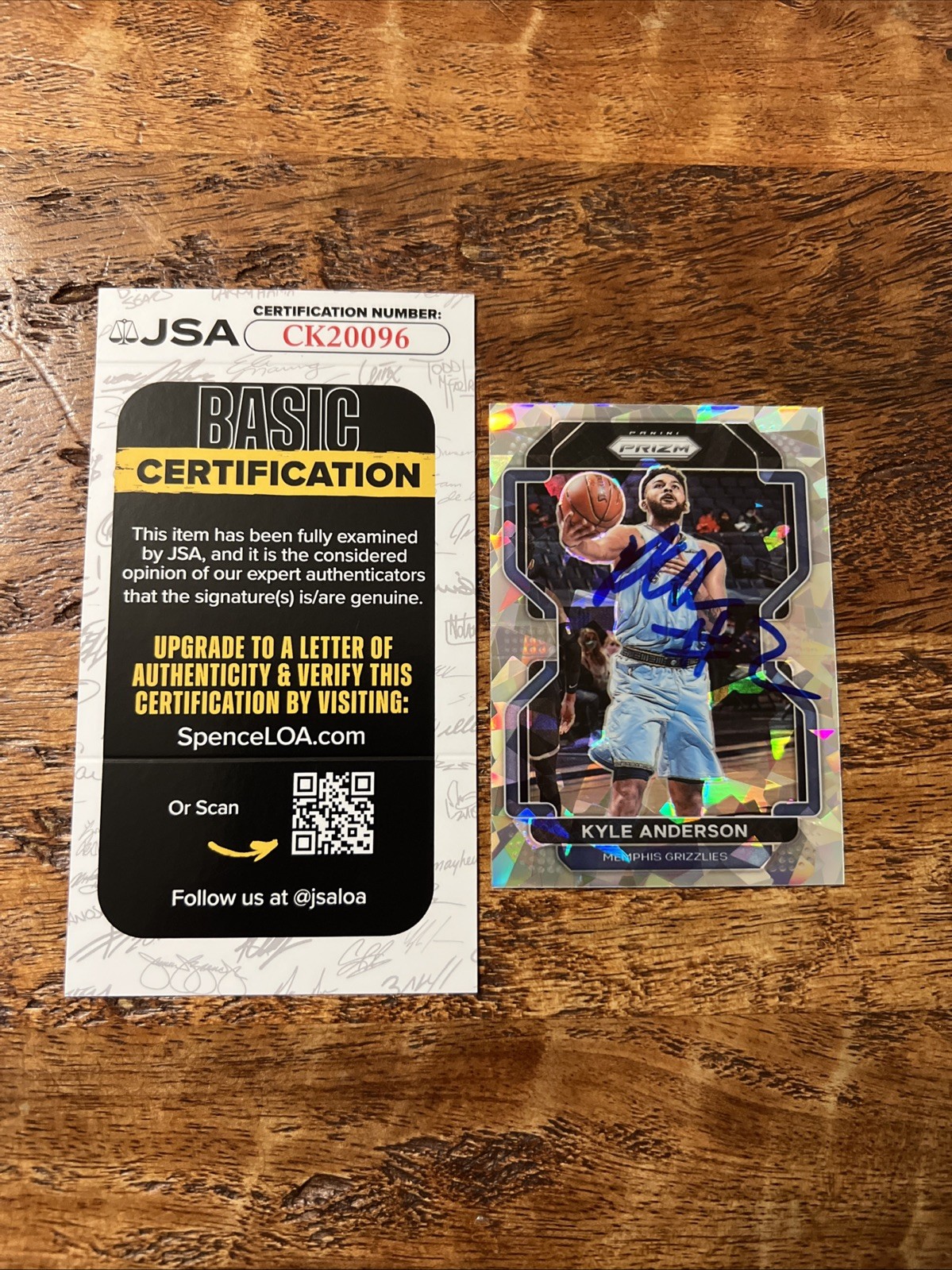 Kyle Anderson IP Signed Prizm Card JSA Coa Grizzlies Autographed