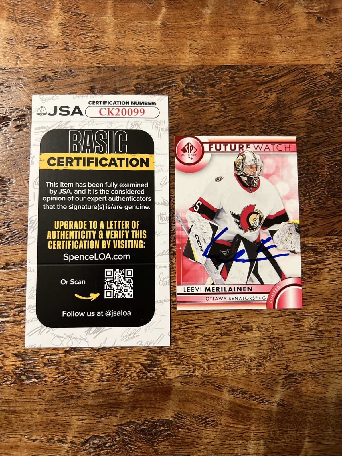 Leevi Merilainen IP Signed SP Authentic Card JSA Coa Senators Autographed