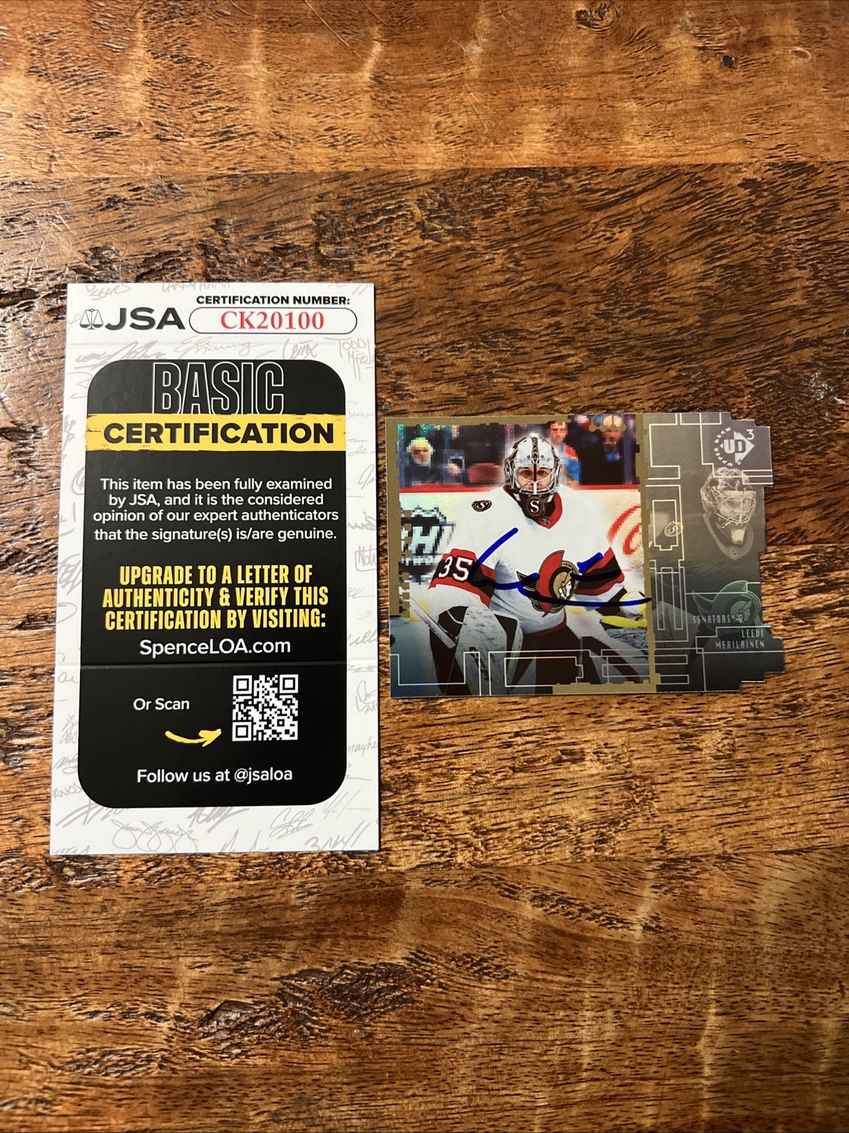 Leevi Merilainen IP Signed Upper Deck RC Card JSA Coa Senators Autographed
