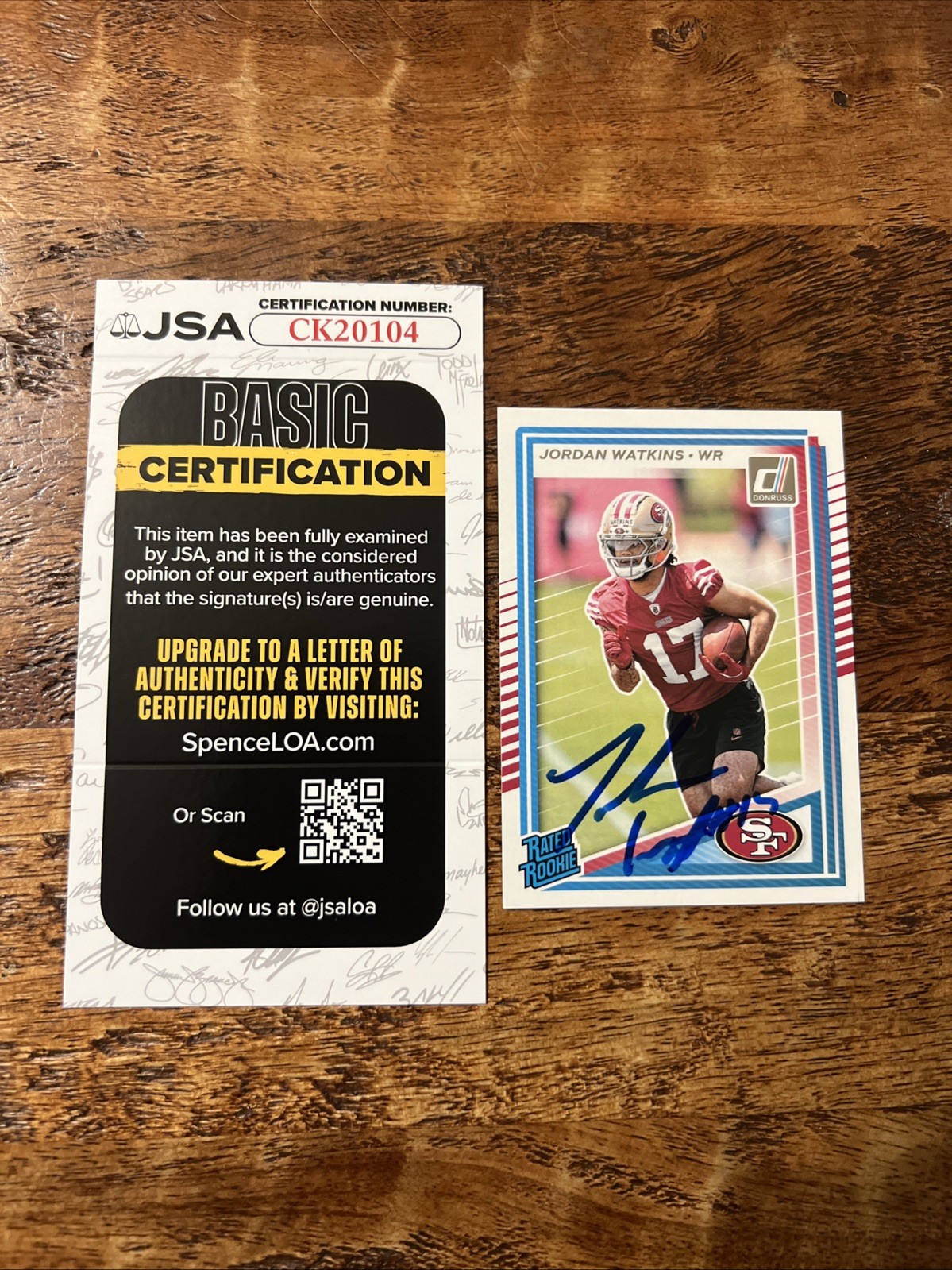 Jordan Watkins IP Signed Donruss Rookie Card JSA Coa 49ers Autographed