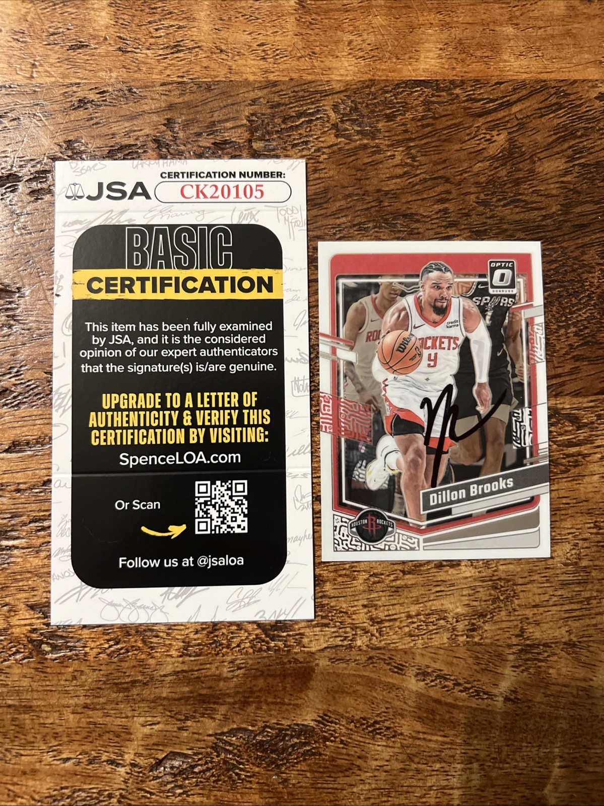 Dillon Brooks IP Signed Panini Optic Card JSA Coa Rockets Autographed
