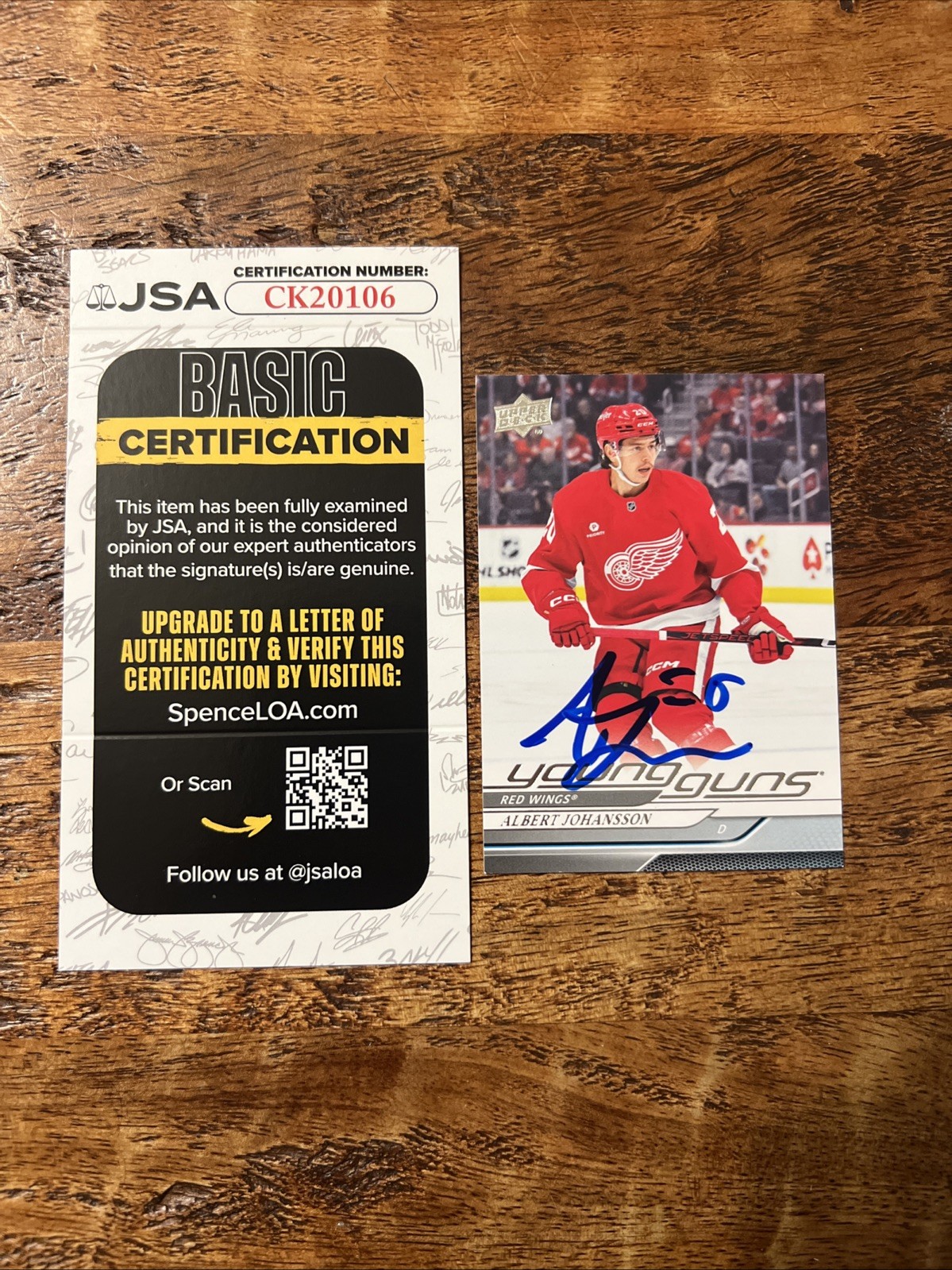 Albert Johansson IP Signed UD Young Guns Card JSA Coa Red Wings Autographed