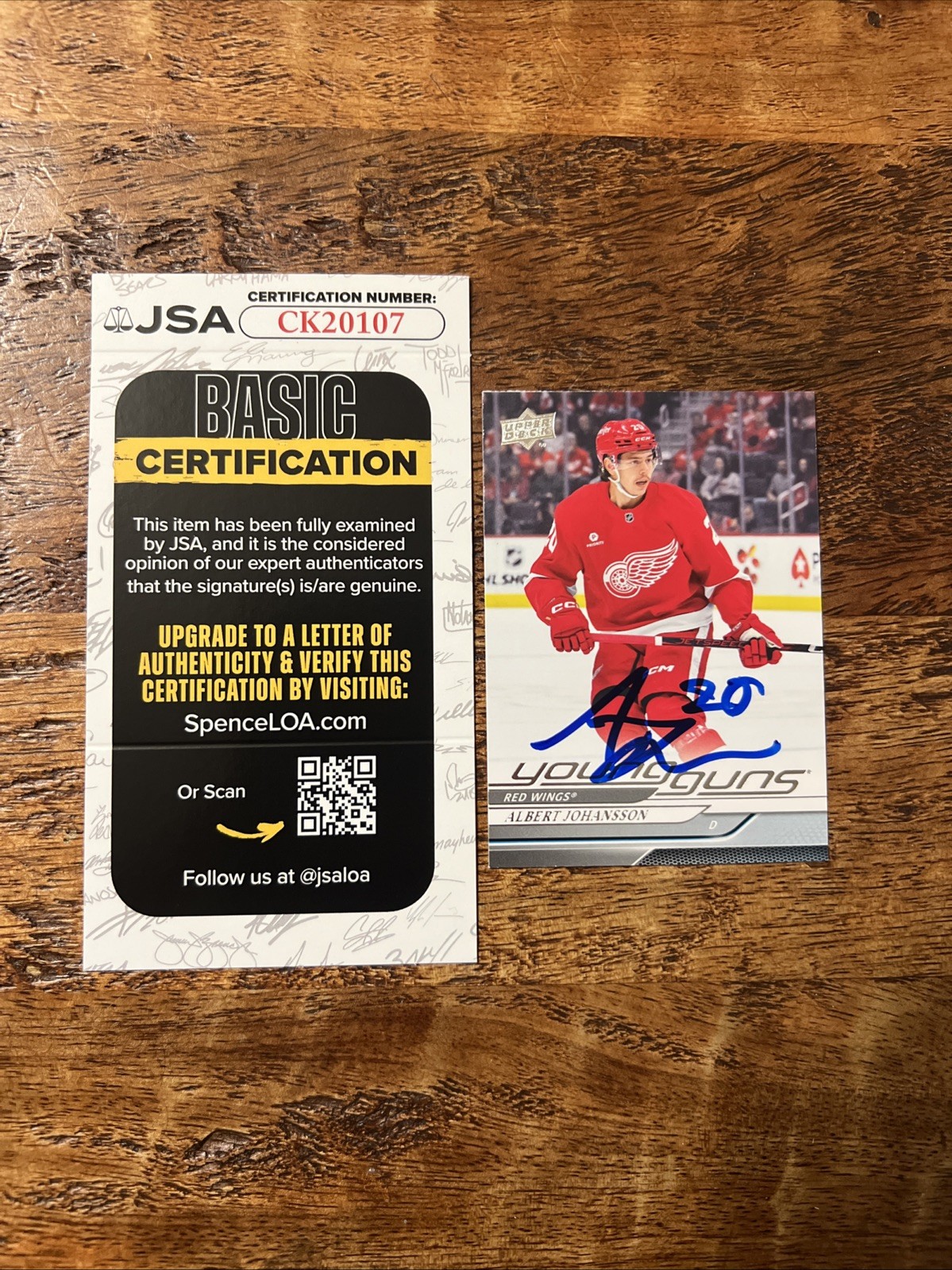 Albert Johansson IP Signed UD Young Guns Card JSA Coa Red Wings Autographed