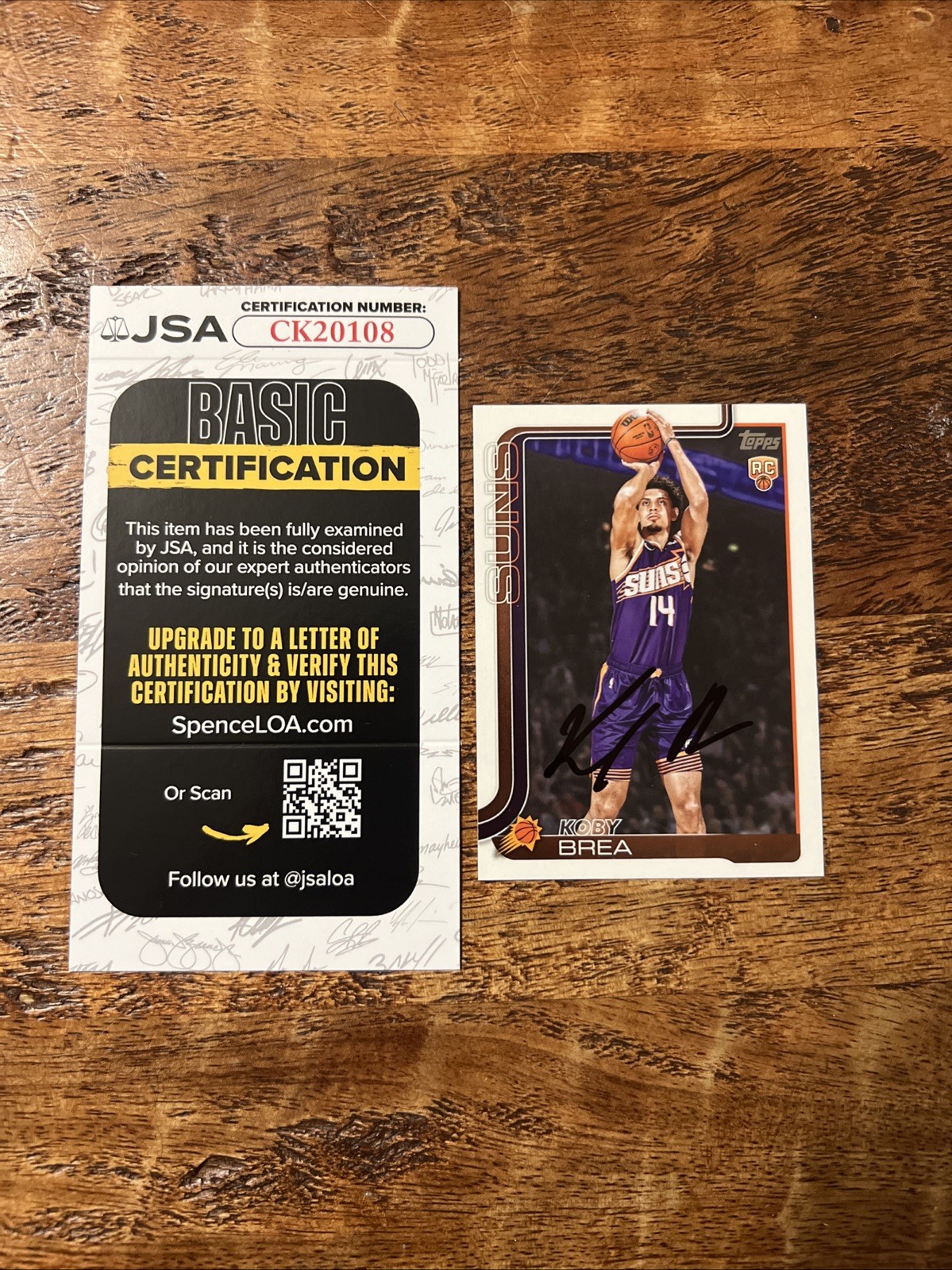 Koby Brea IP Signed Topps Rookie Card JSA Coa Suns Autographed