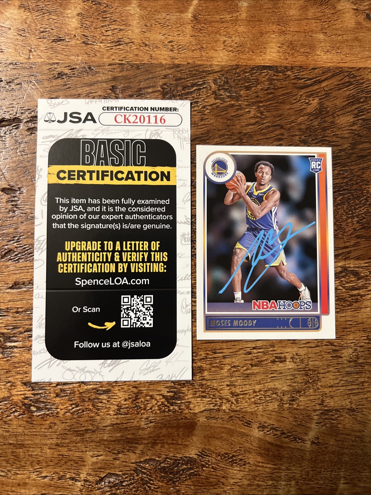 Moses Moody IP Signed NBA Hoops Rookie Card JSA Coa Warriors Autographed