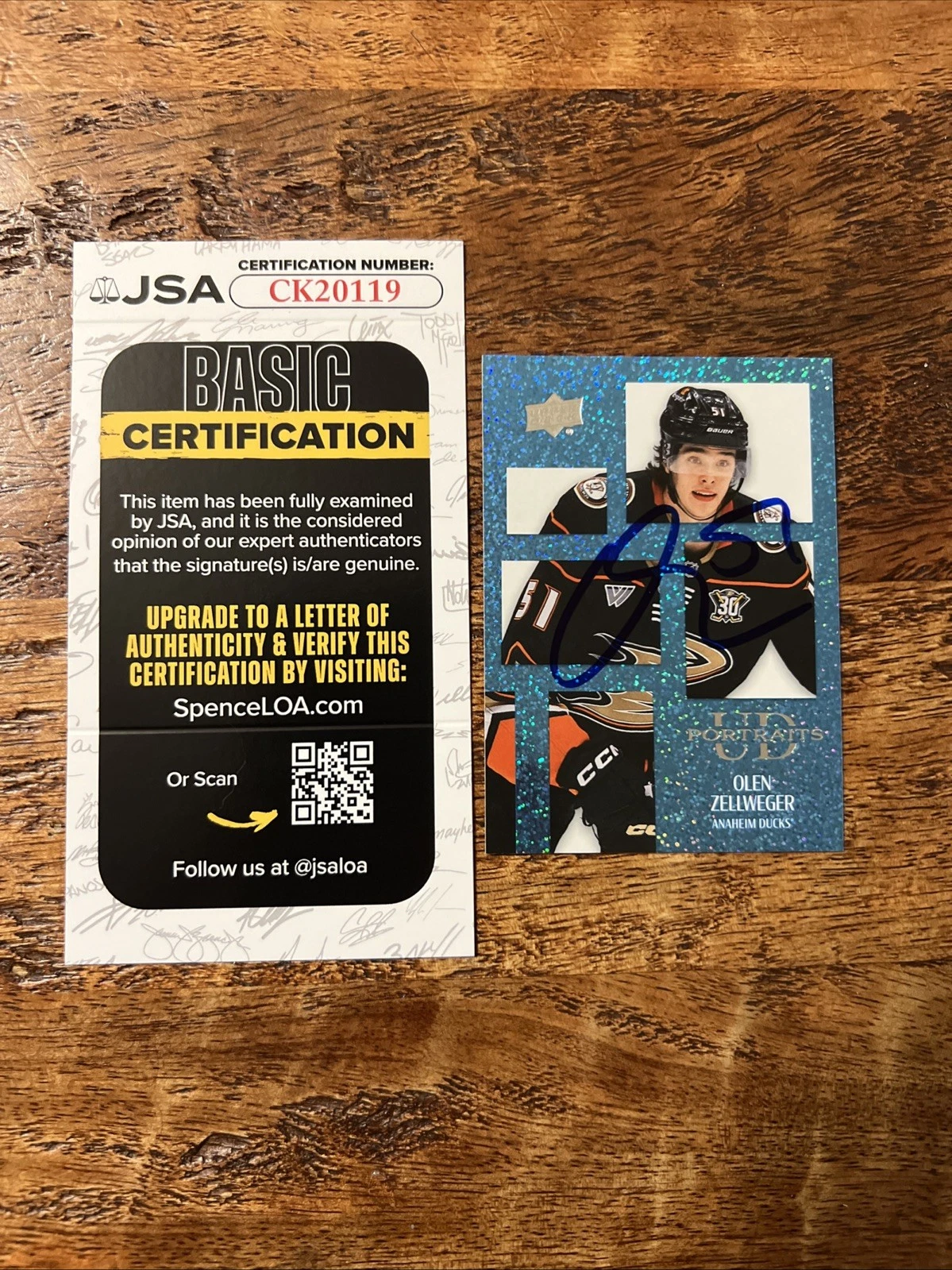 Olen Zellweger IP Signed UD Portraits RC Card JSA Coa Ducks Autographed
