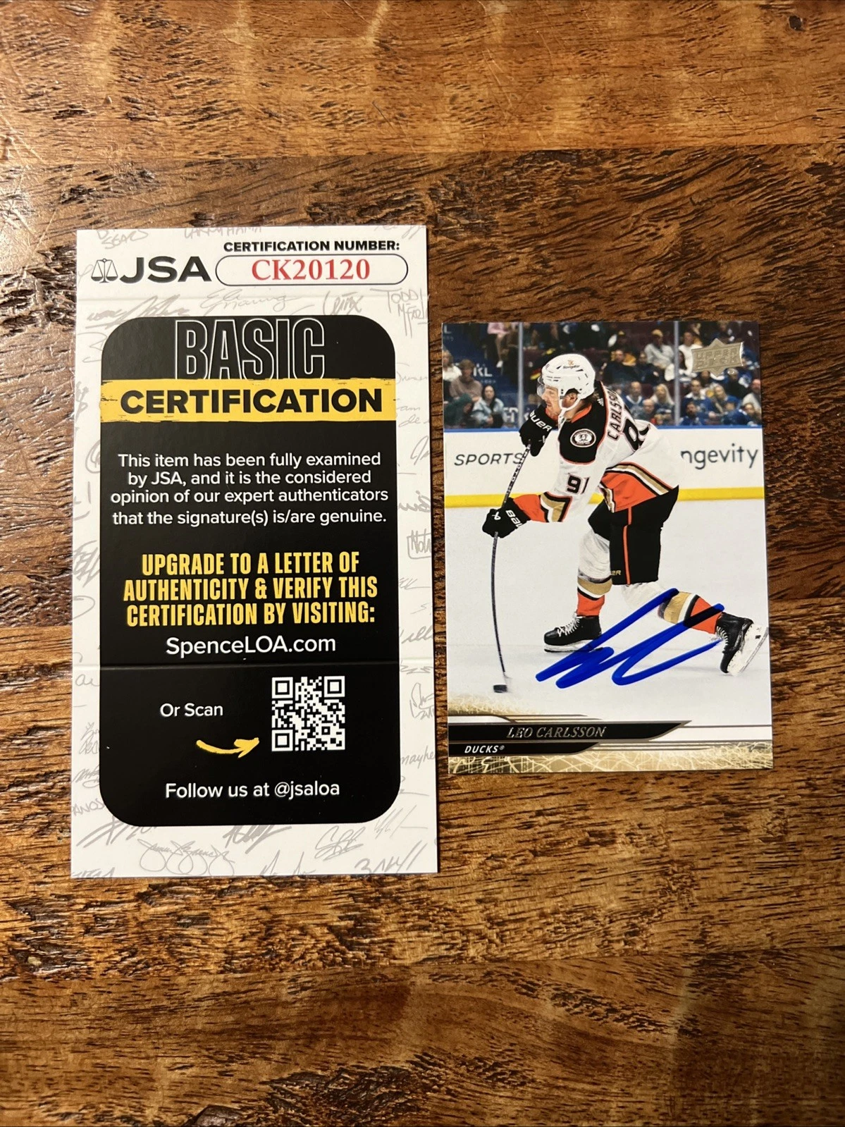 Leo Carlsson IP Signed Upper Deck Card JSA Coa Ducks Autographed