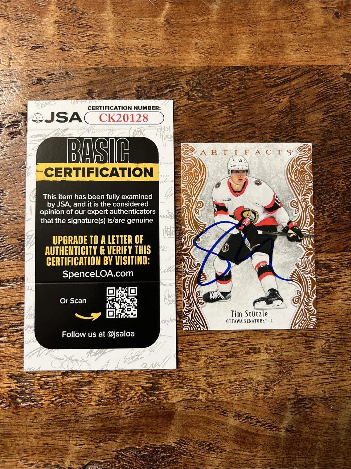 Tim Stutzle IP Signed UD Artifacts Copper Card JSA Coa Autographed Senators
